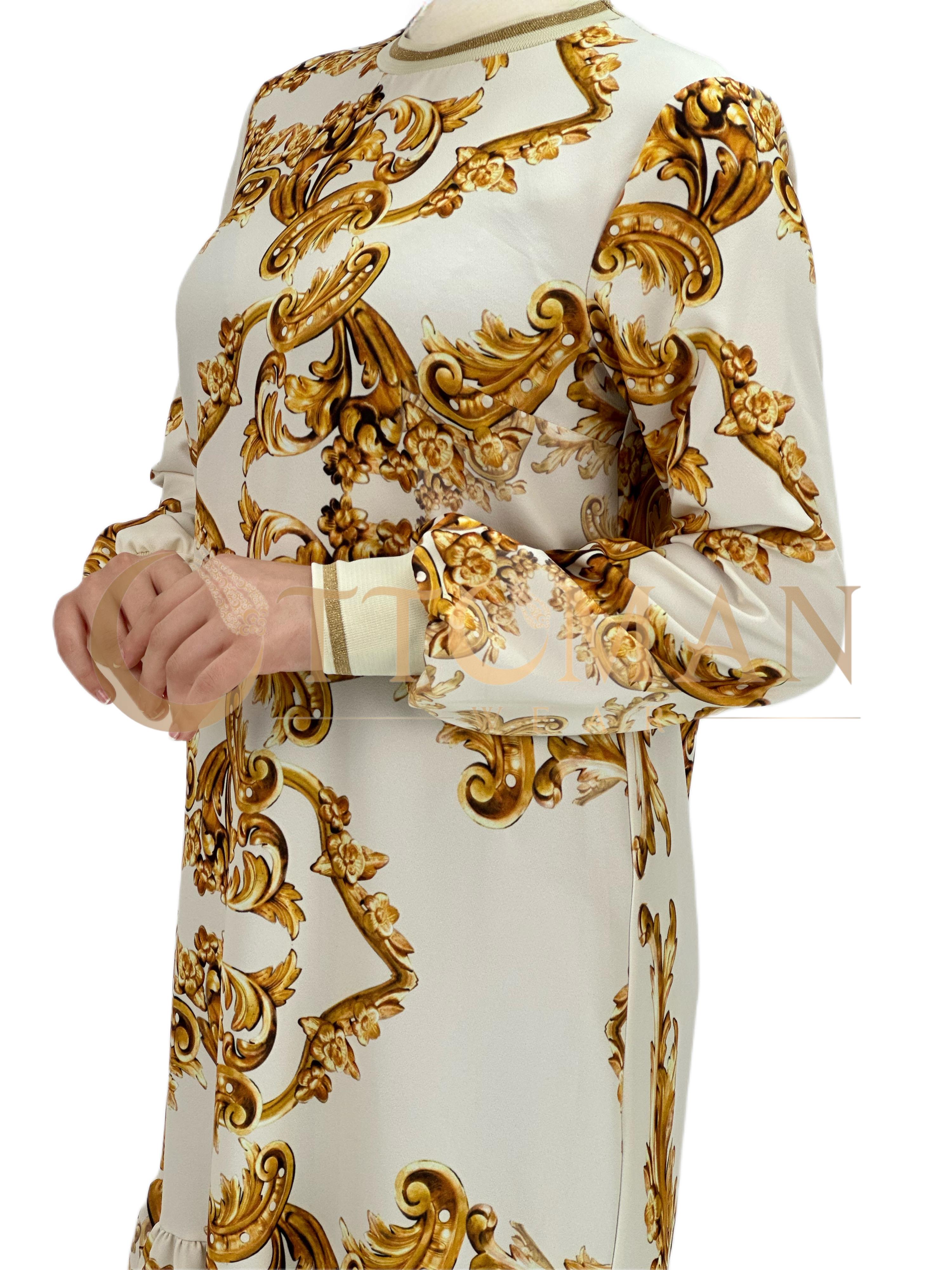 Barok Desen Elbise Ekru OTW3201