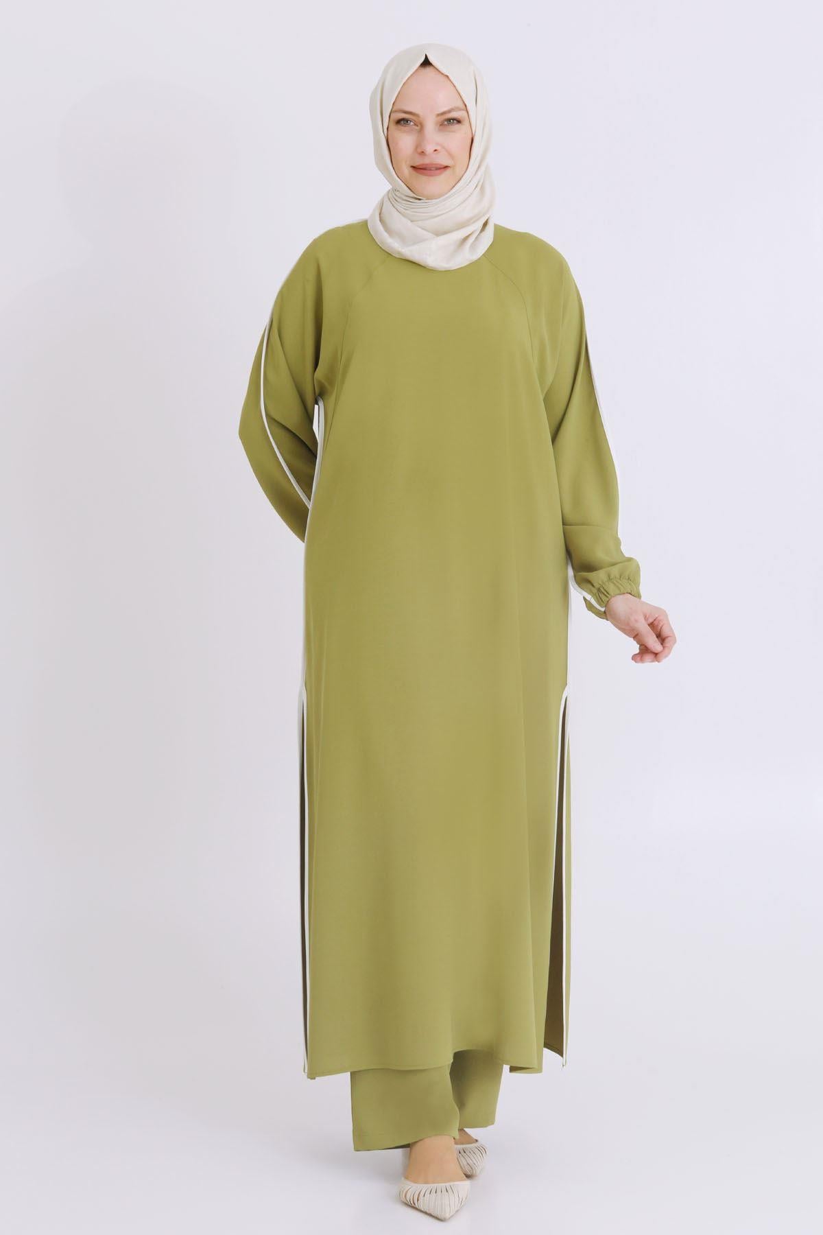 Behrem Büyük Beden Aerobin Pantolonlu Takım Olive OTW3539