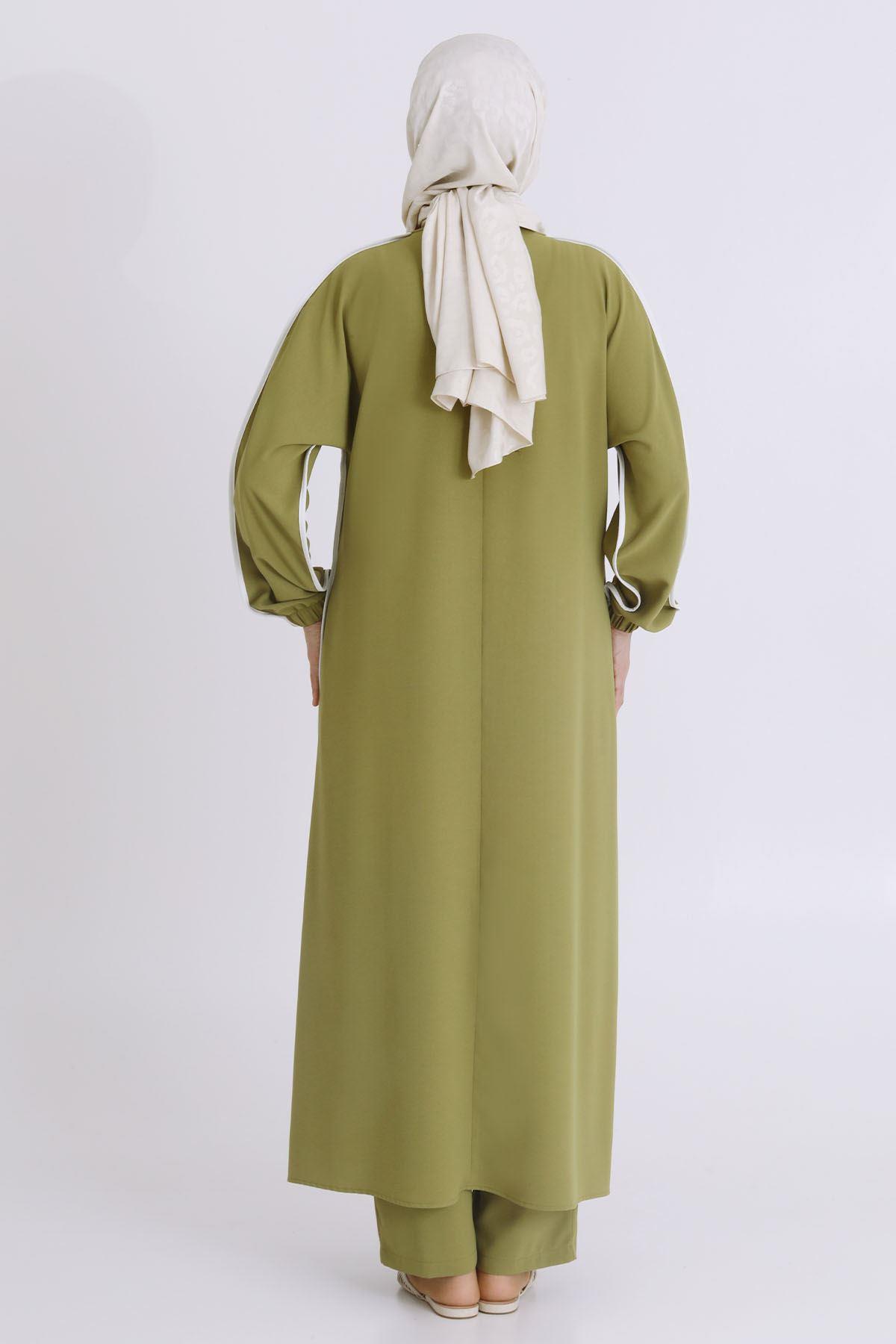 Behrem Büyük Beden Aerobin Pantolonlu Takım Olive OTW3539