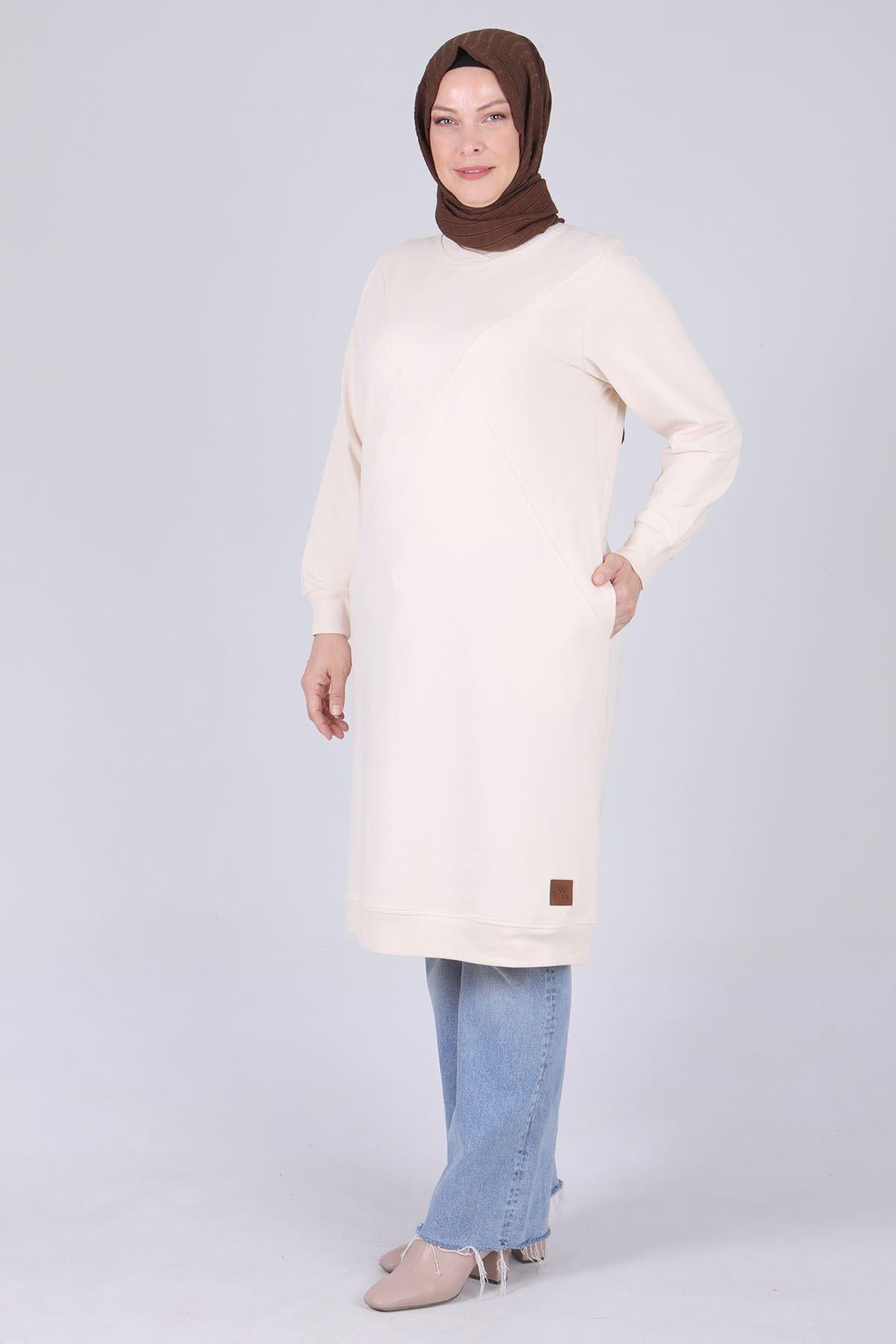 Behrem Büyük Beden Basic Tunik Vanilya OTW2049