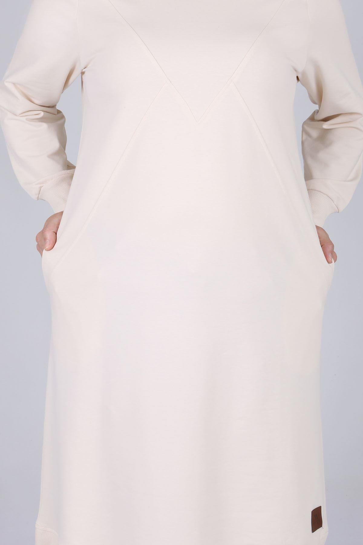 Behrem Büyük Beden Basic Tunik Vanilya OTW2049