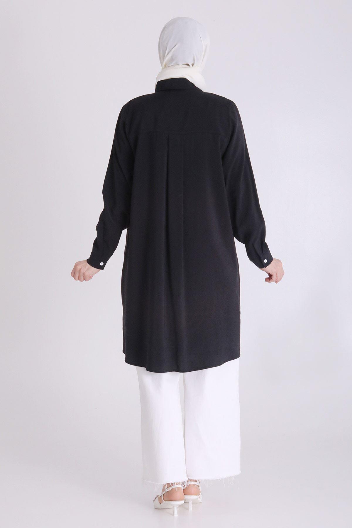 Behrem Büyük Beden Baskılı Tunik Siyah OTW2349