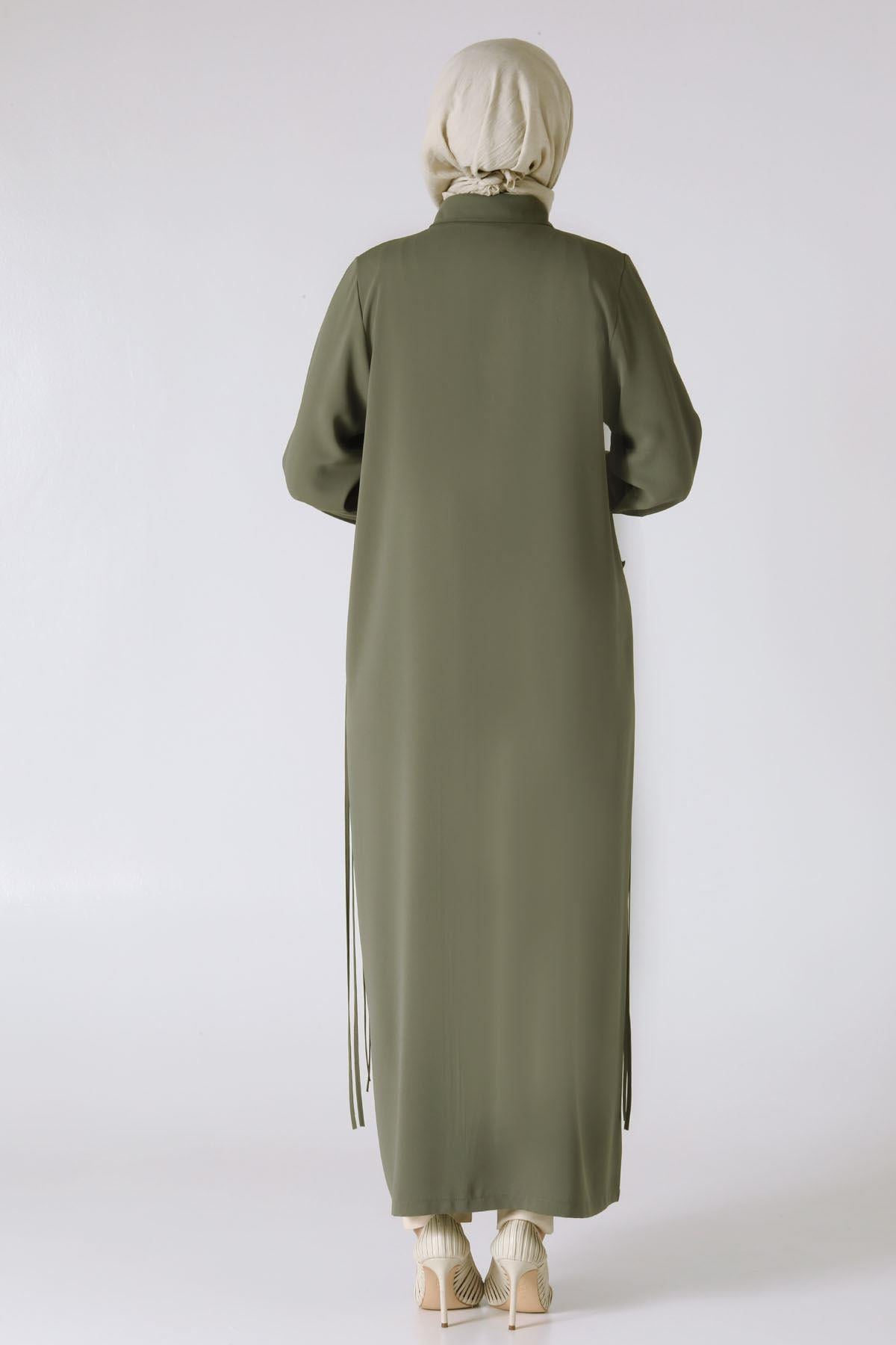 Behrem Büyük Beden Dokuma Ferace Haki OTW28067