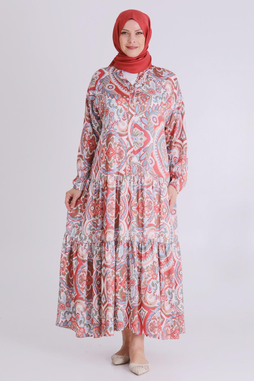 Behrem Büyük Beden Elbise Gül Kurusu OTW4003