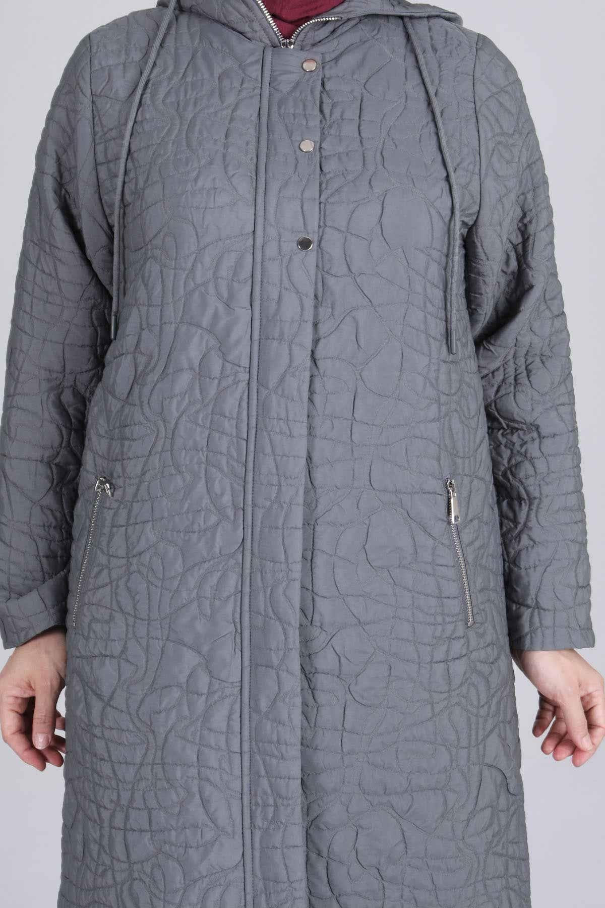 Behrem Büyük Beden Kapüşonlu Kap Füme OTW25105