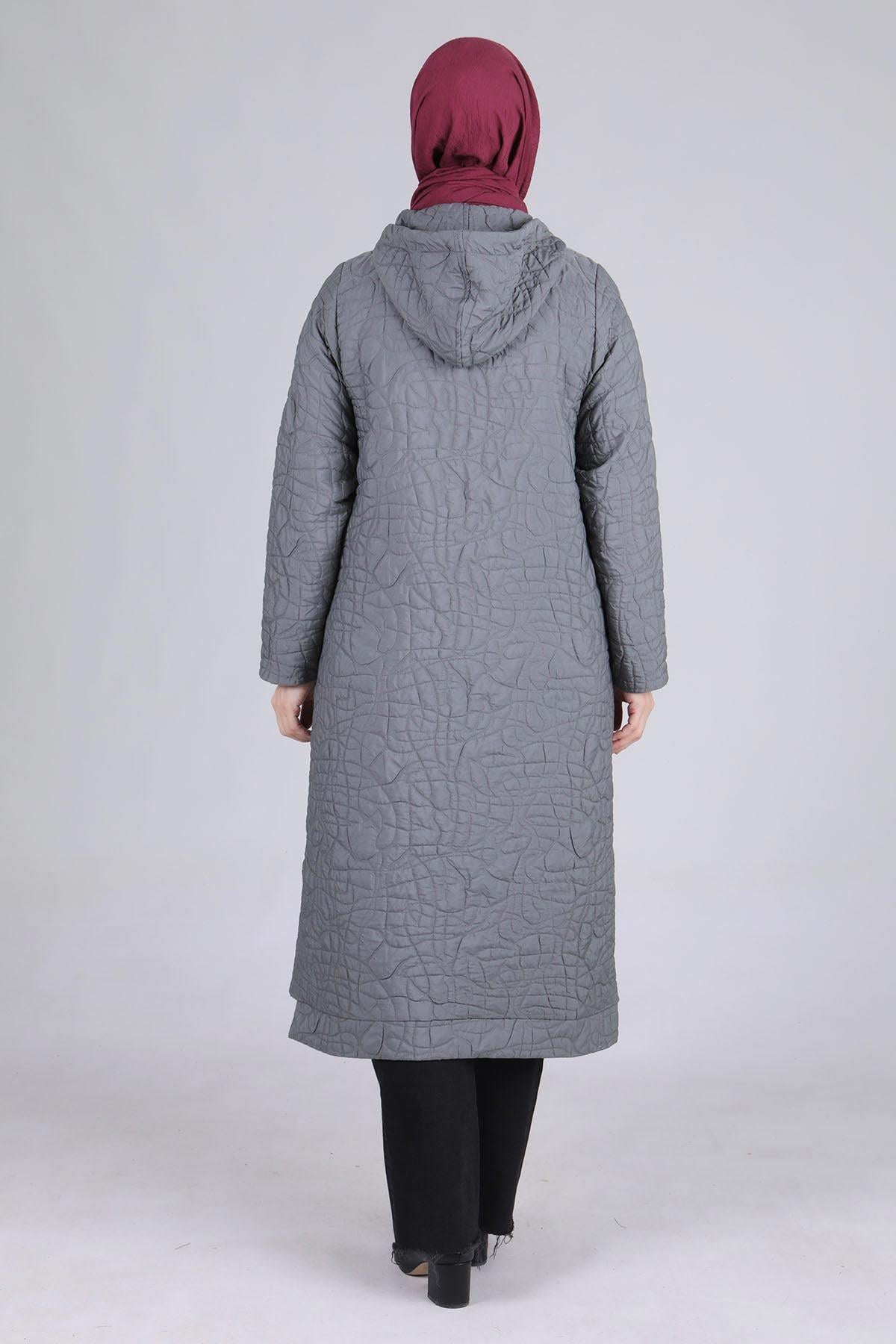 Behrem Büyük Beden Kapüşonlu Kap Füme OTW25105