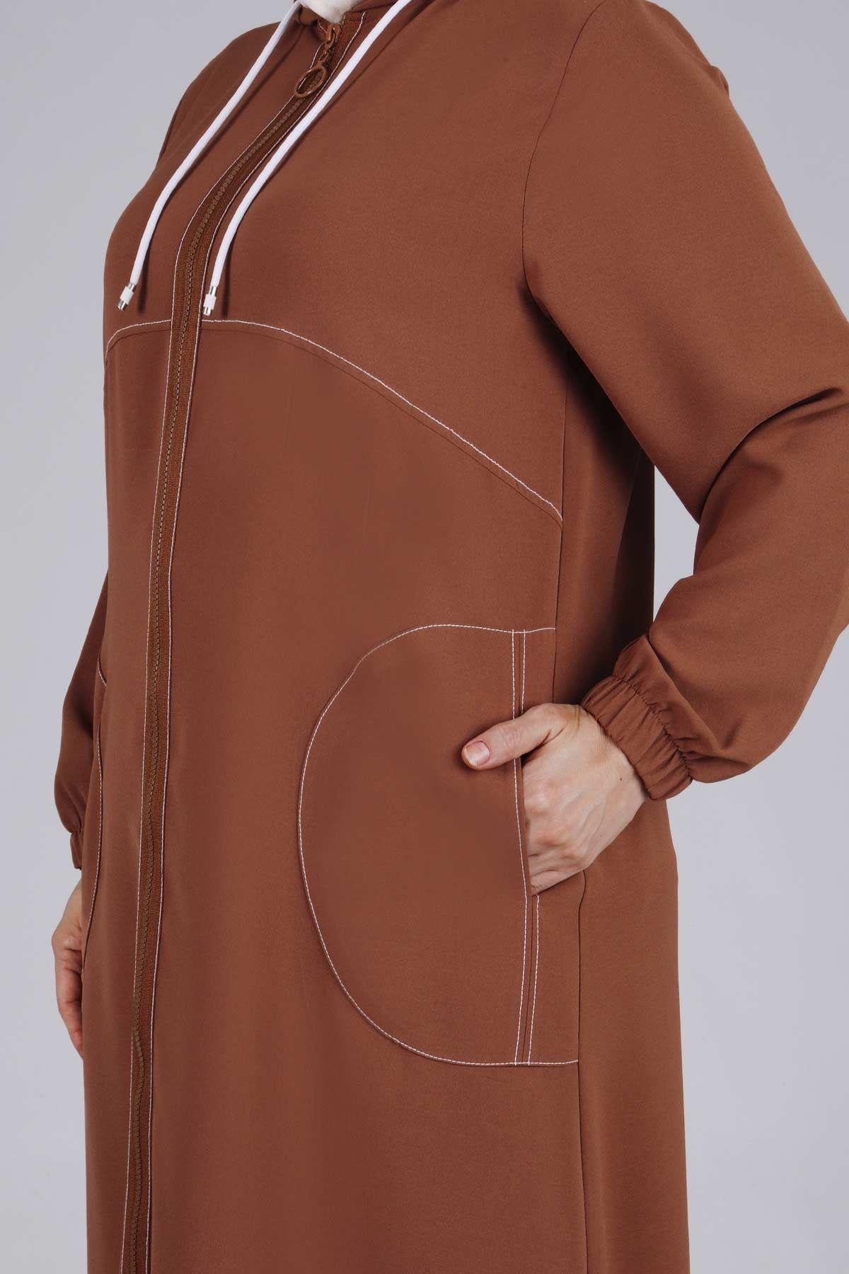 Behrem Büyük Beden Kapüşonlu Kap Kahve OTW2530