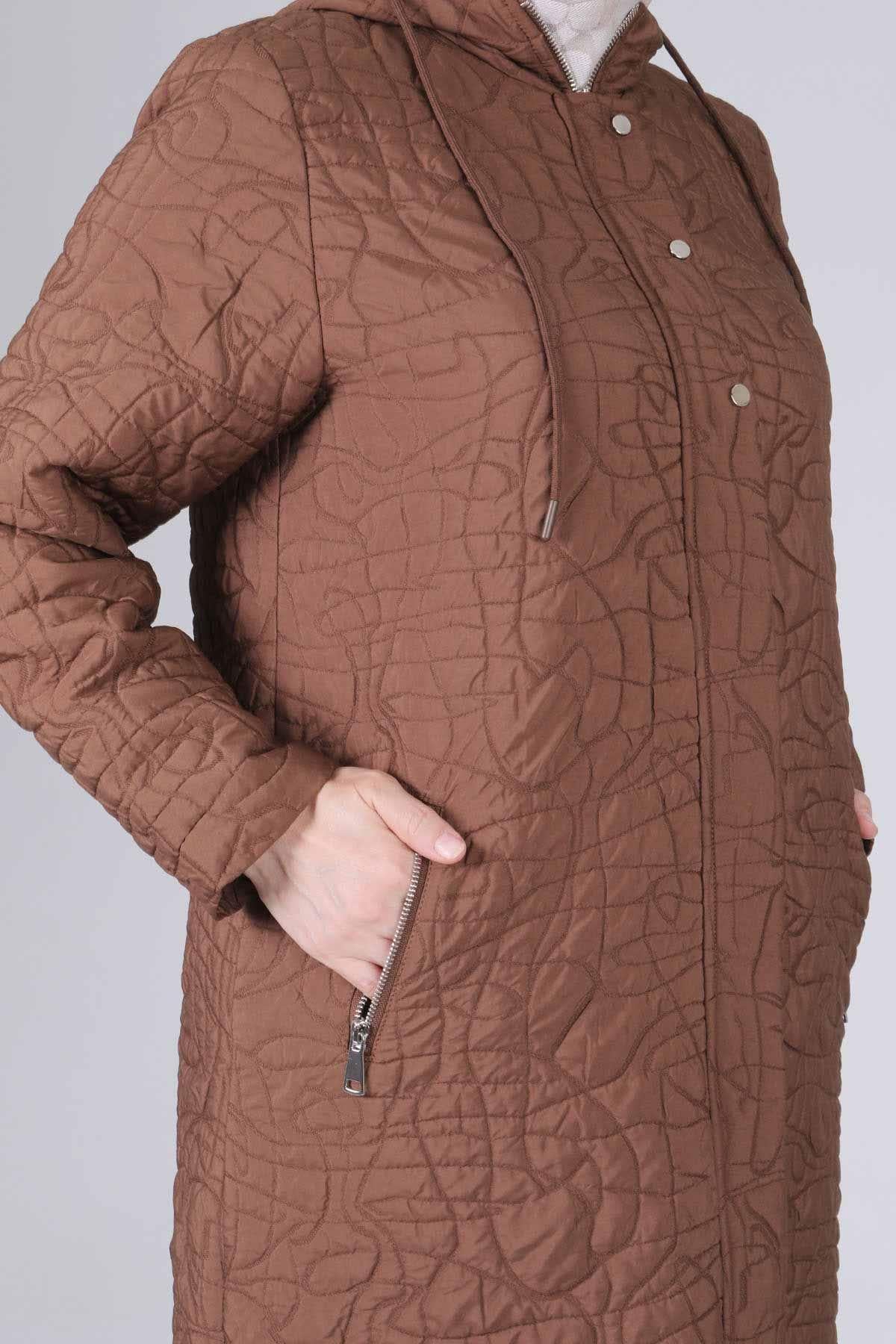 Behrem Büyük Beden Kapüşonlu Kap Kakao OTW25105