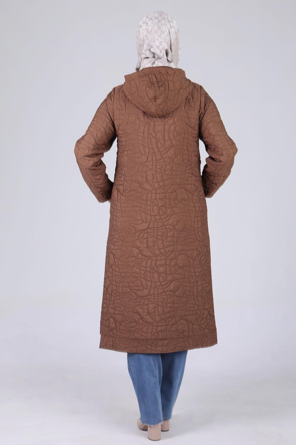 Behrem Büyük Beden Kapüşonlu Kap Kakao OTW25105