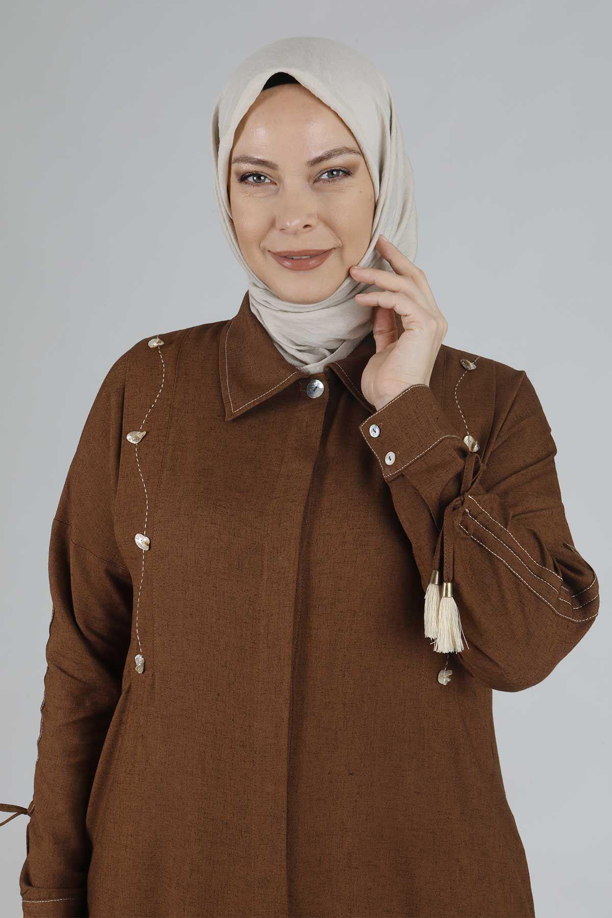 Behrem Büyük Beden Keten Kap Kahve OTW25092
