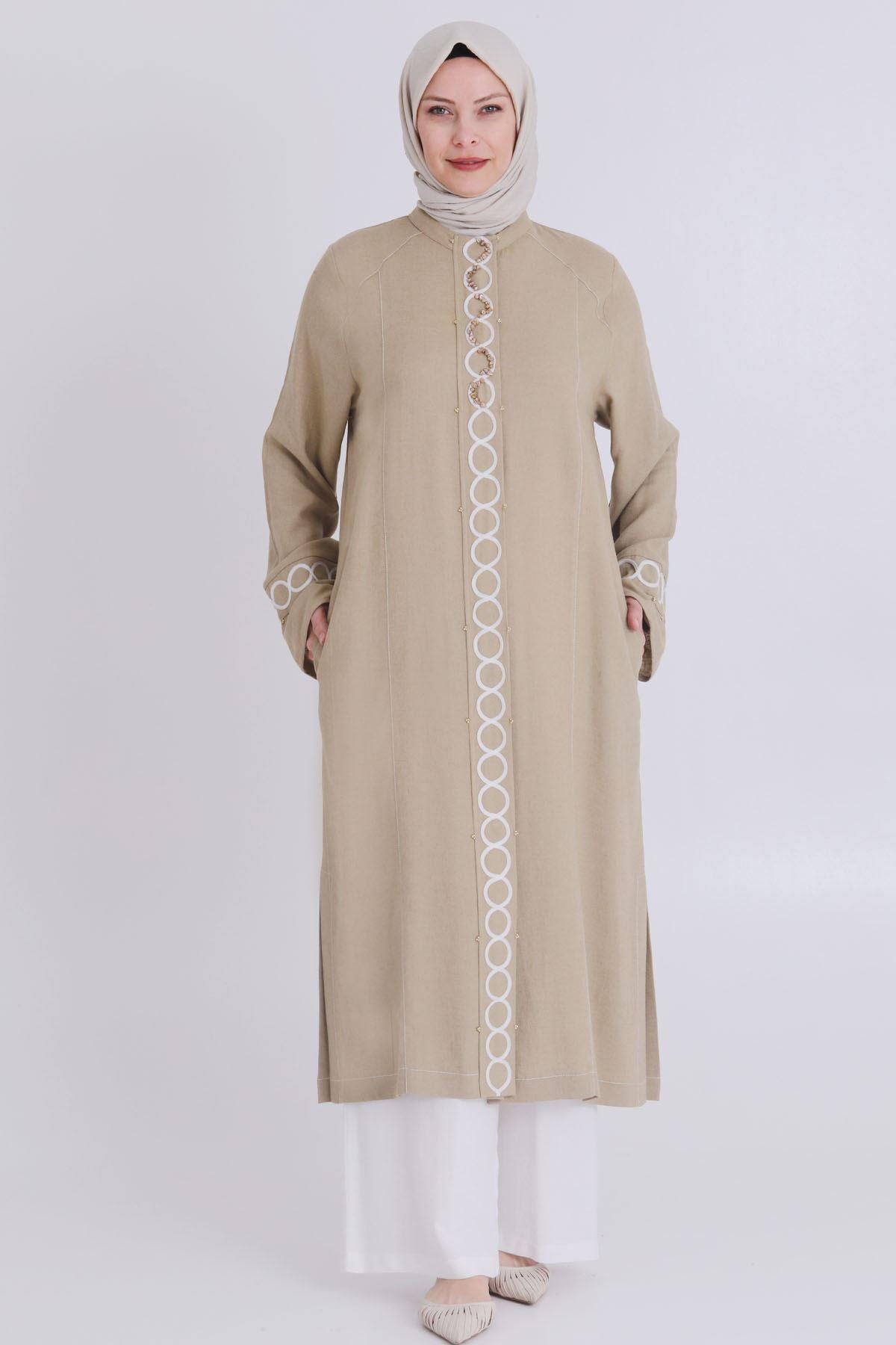 Behrem Büyük Beden Keten Takım Camel OTW35120