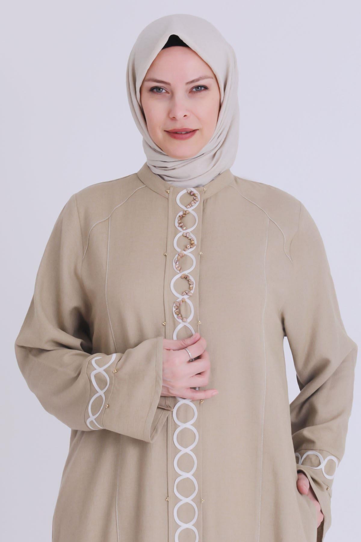 Behrem Büyük Beden Keten Takım Camel OTW35120