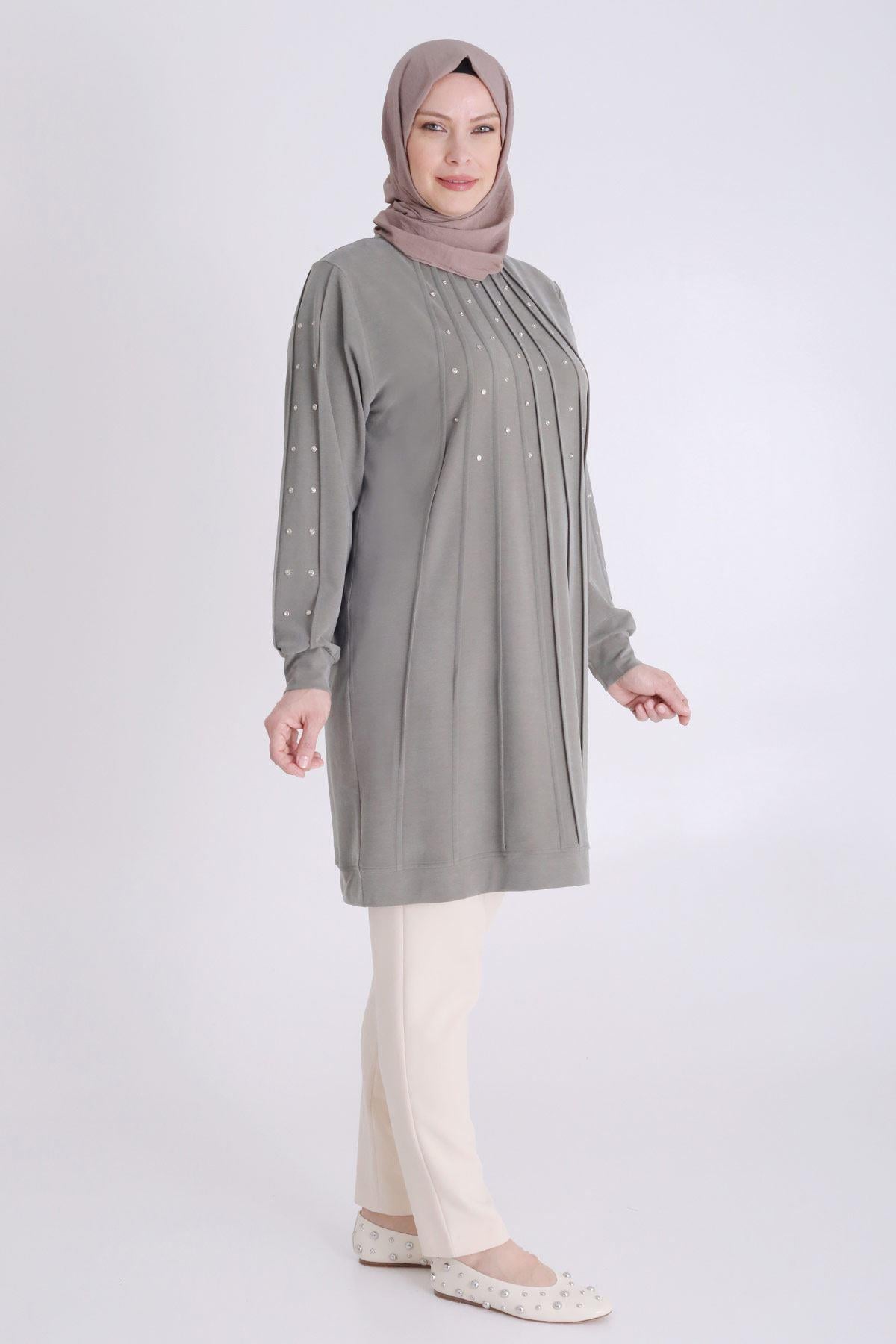 Behrem Büyük Beden Lyocell SporTunik Haki OTW20118