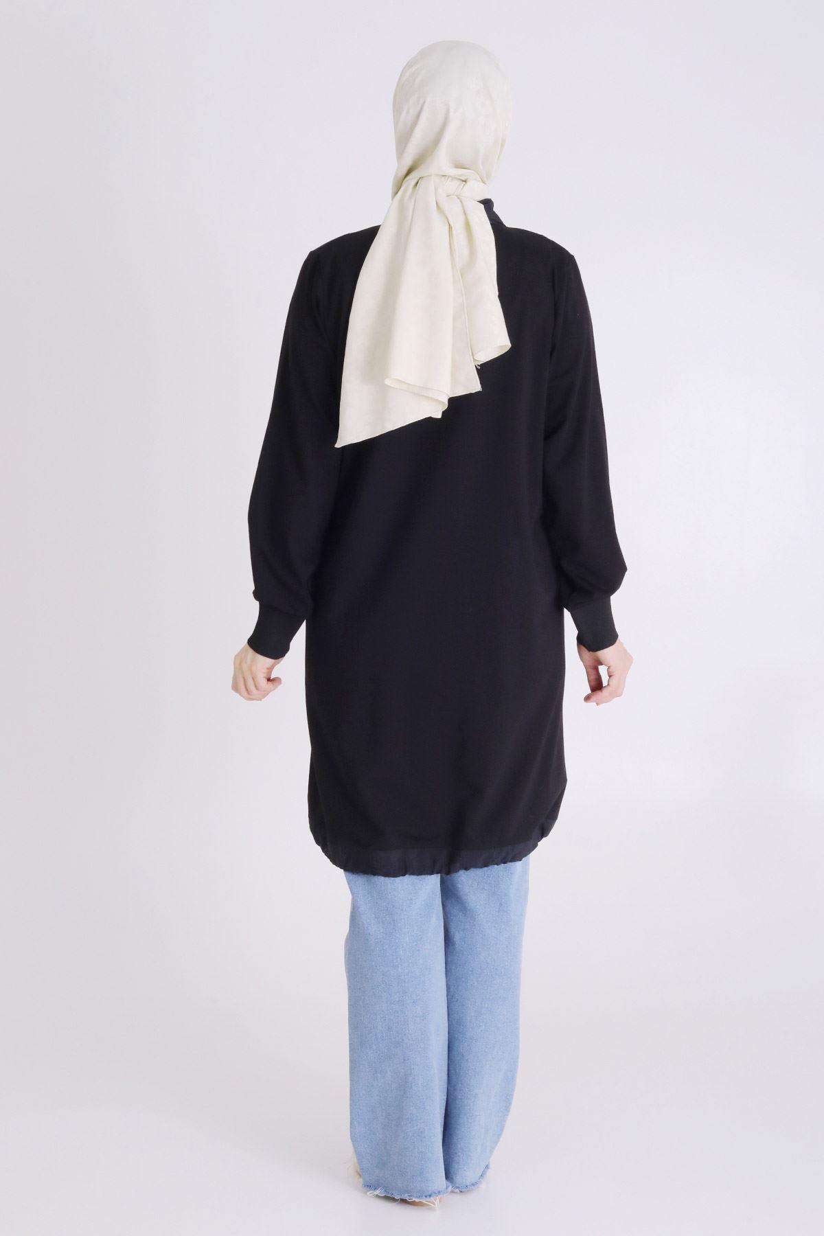 Behrem Büyük Beden Örme Tunik Siyah OTW20120