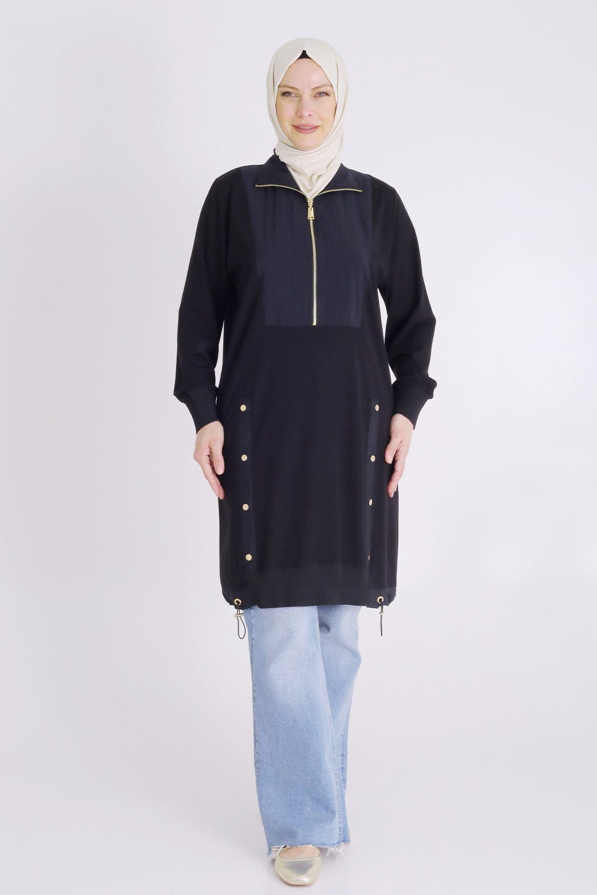 Behrem Büyük Beden Örme Tunik Siyah OTW20120