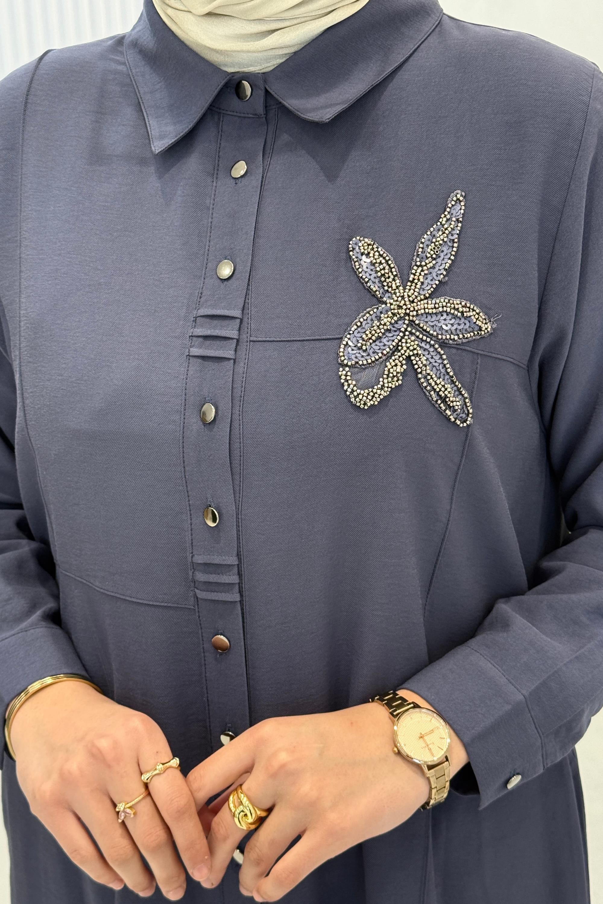 Behrem Büyük Beden Pantolonlu Takım Duman Mavi OTW3561