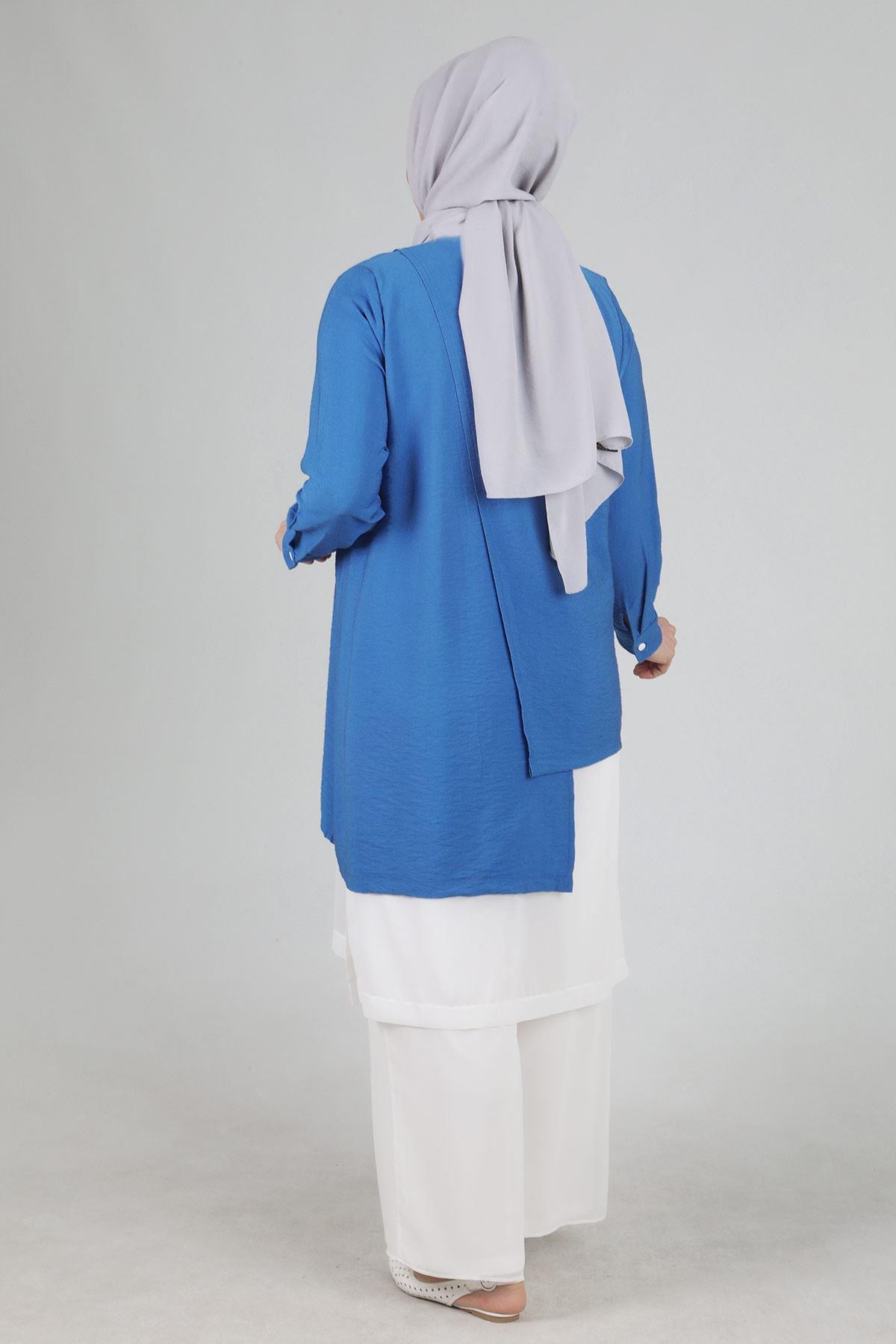 Behrem Büyük Beden Pantolonlu Takım İndigo OTW35098