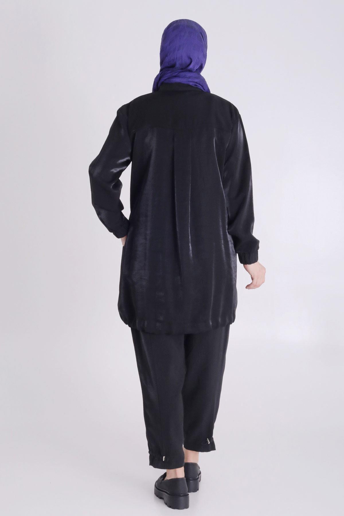 Behrem  Büyük Beden Pantolonlu Takım Siyah OTW35129