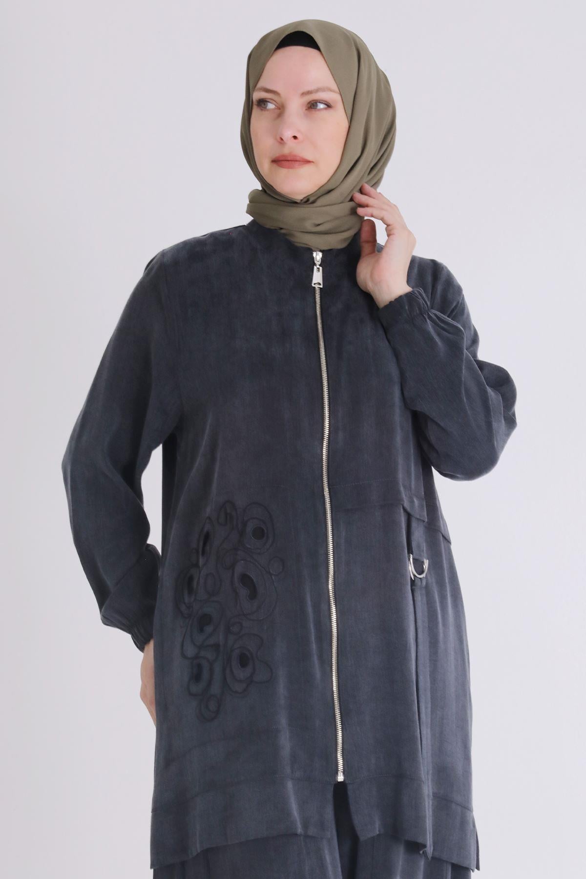 Behrem Büyük Beden Şalvarlı Takım Siyah OTW35123