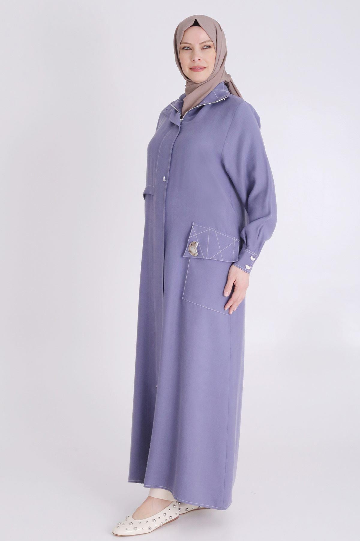 Behrem Büyük Beden Tensel Ferace İndigo OTW28074