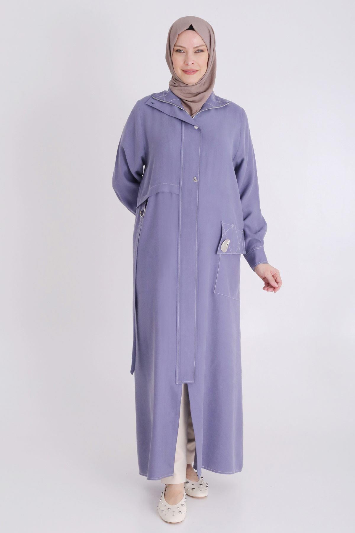 Behrem Büyük Beden Tensel Ferace İndigo OTW28074