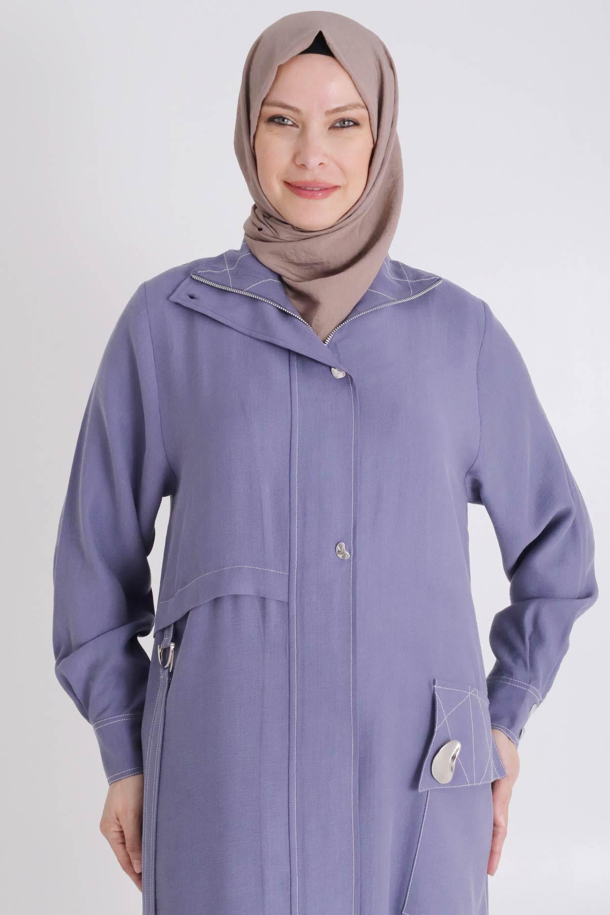 Behrem Büyük Beden Tensel Ferace İndigo OTW28074