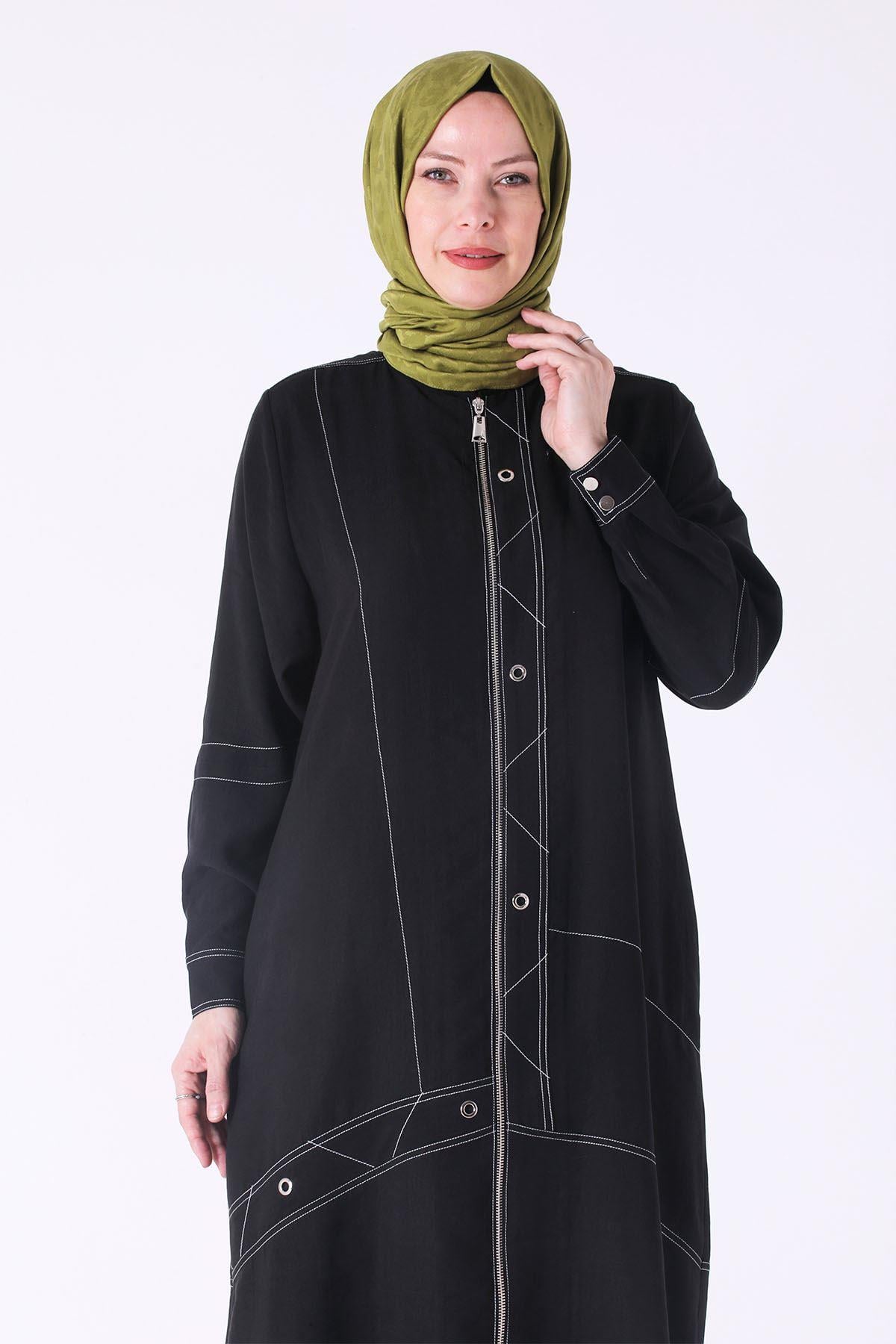 Behrem Büyük Beden Tensel Ferace Siyah OTW28068