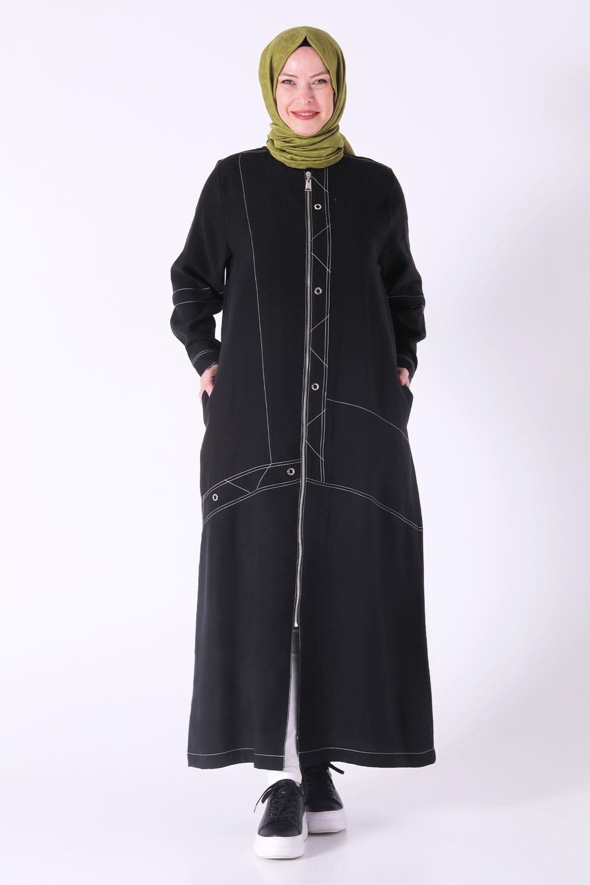 Behrem Büyük Beden Tensel Ferace Siyah OTW28068