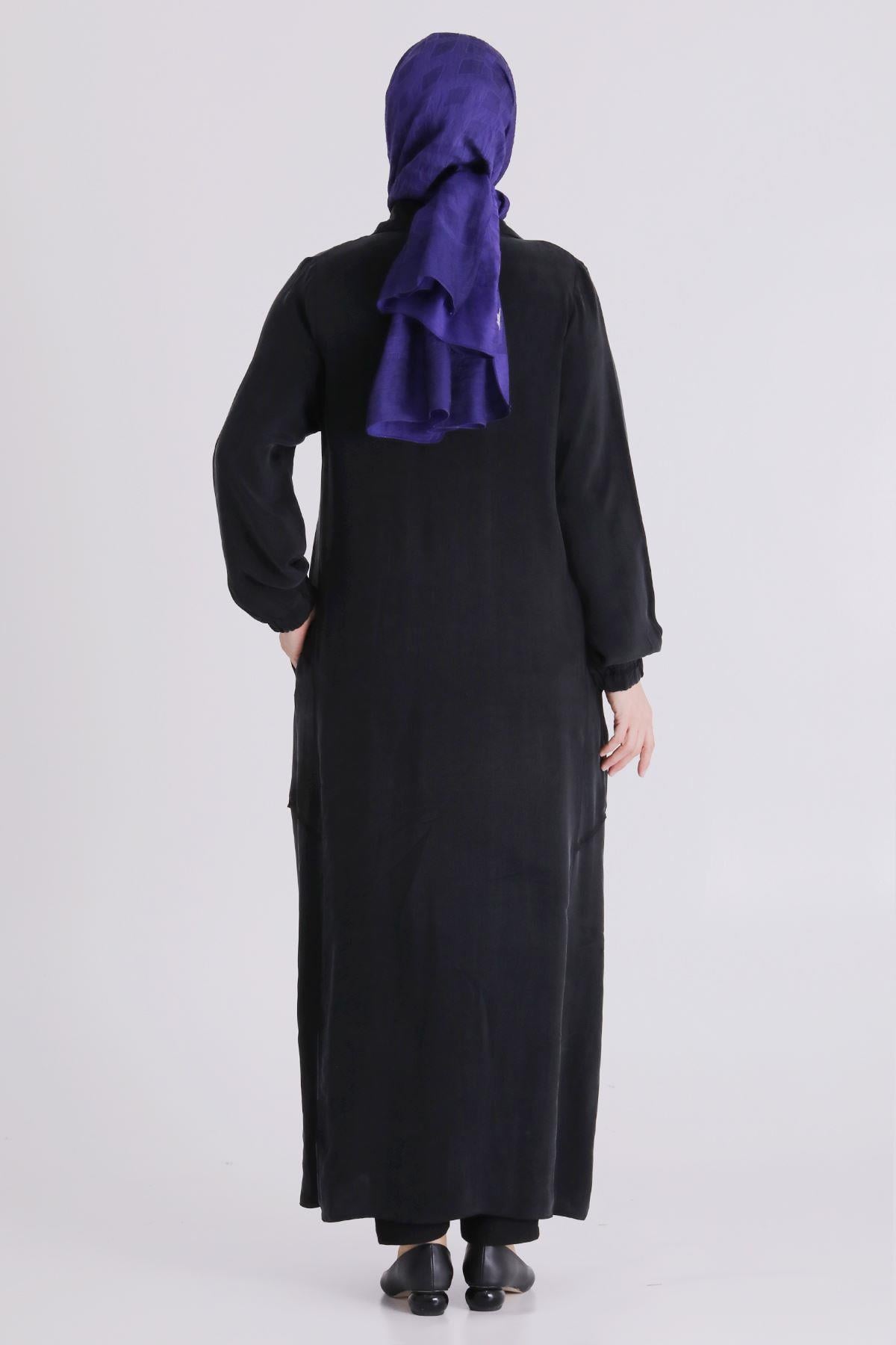 Behrem Büyük Beden Tesettür Cupro Ferace Siyah OTW28083