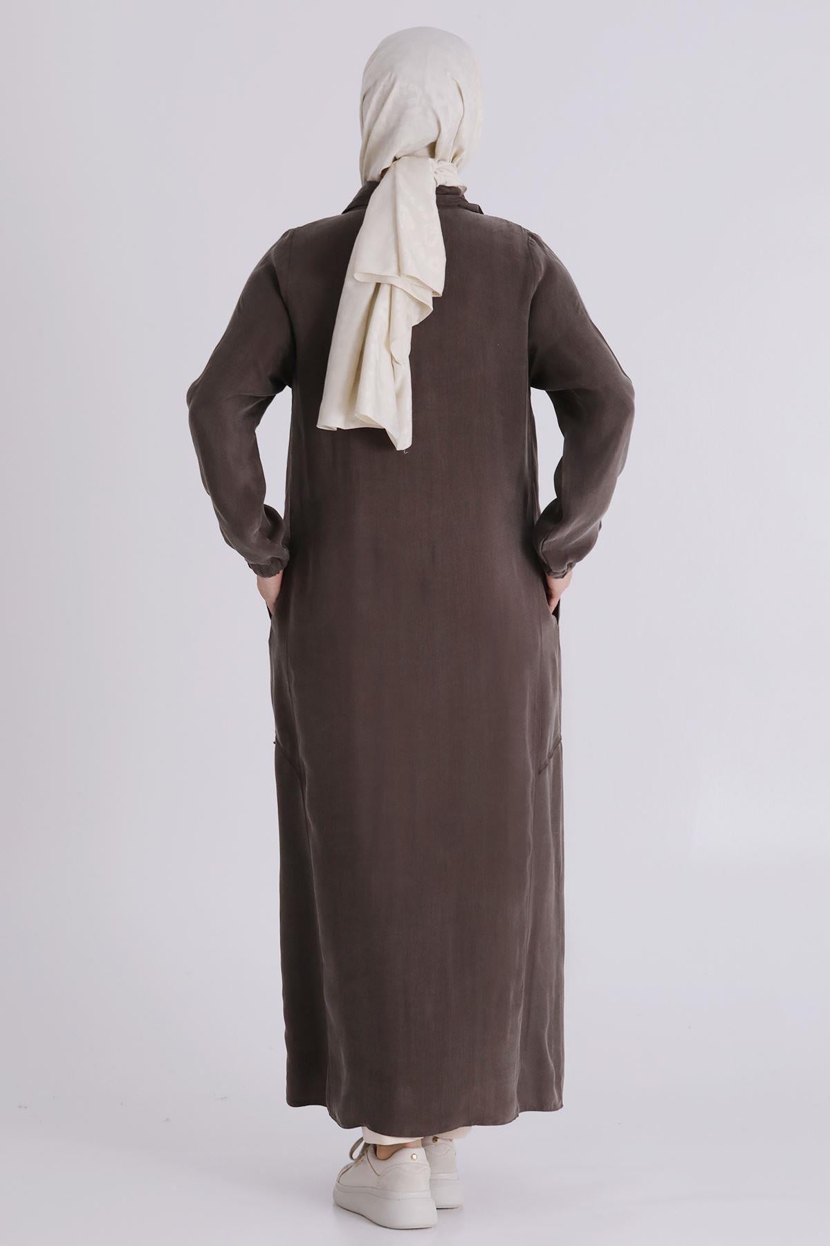 Behrem Büyük Beden Tesettür Cupro Ferace Koyu Vizon OTW28083