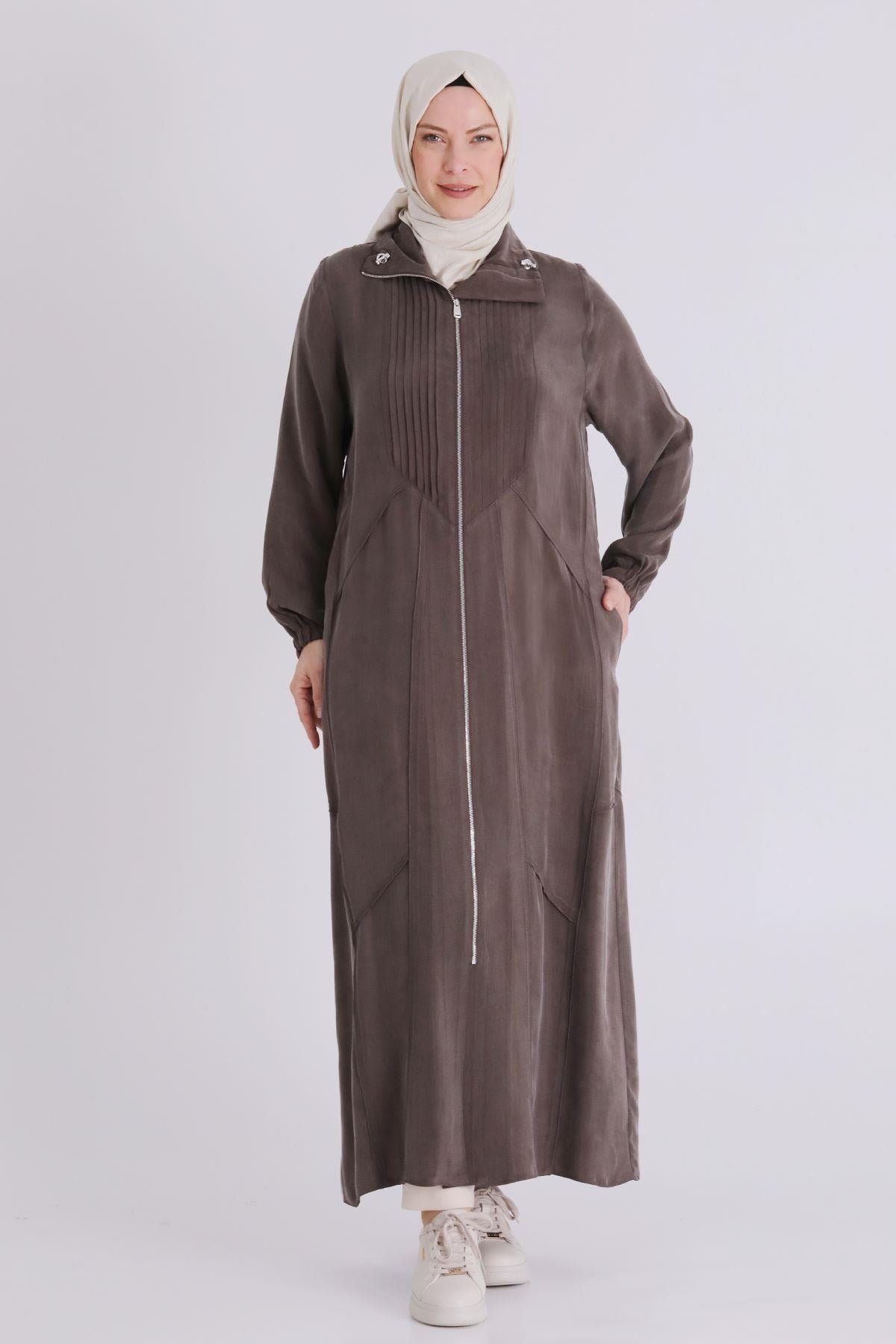 Behrem Büyük Beden Tesettür Cupro Ferace Koyu Vizon OTW28083
