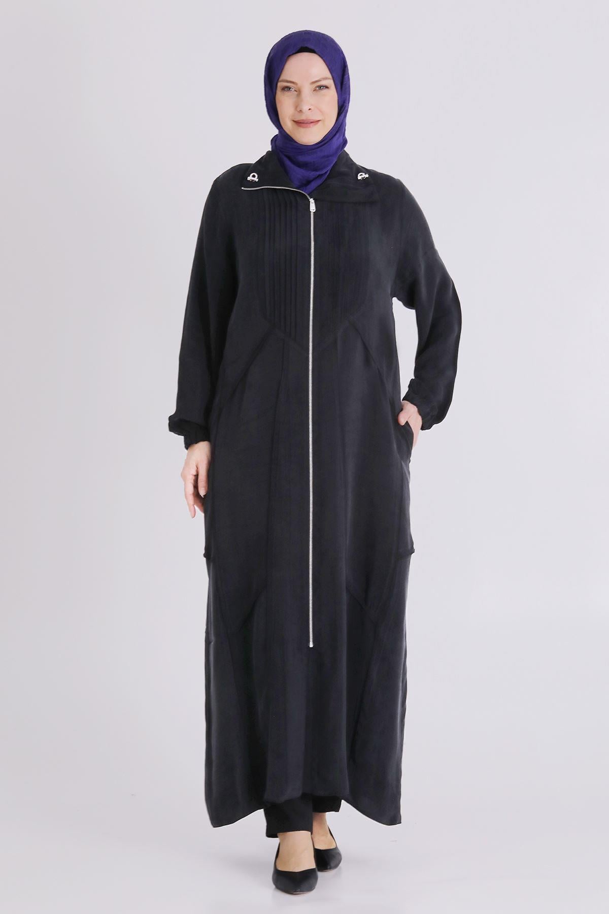 Behrem Büyük Beden Tesettür Cupro Ferace Siyah OTW28083