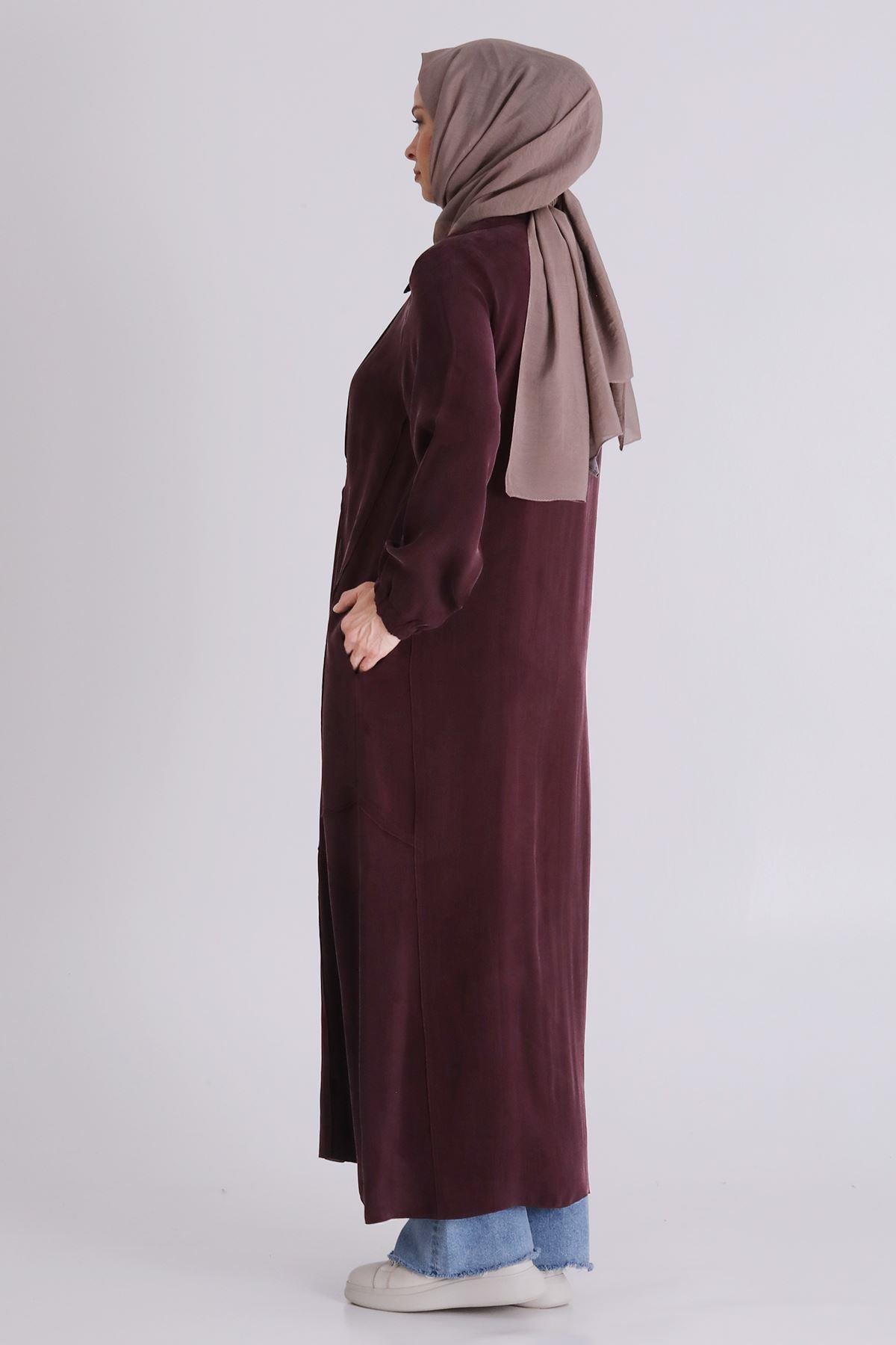 Behrem Büyük Beden Tesettür Cupro Ferace Böğürtlen OTW28083