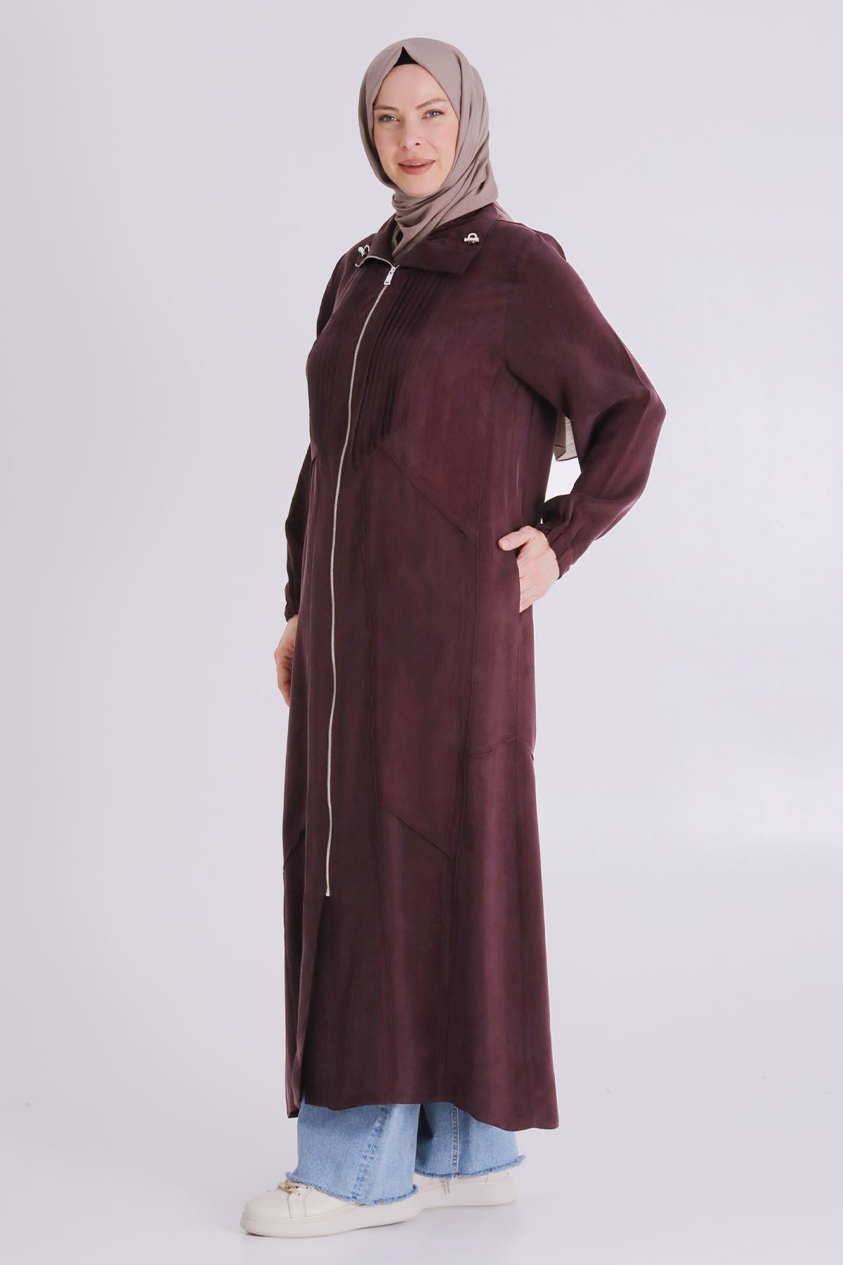 Behrem Büyük Beden Tesettür Cupro Ferace Böğürtlen OTW28083