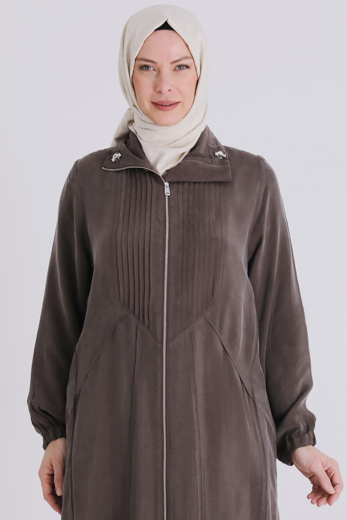 Behrem Büyük Beden Tesettür Cupro Ferace Koyu Vizon OTW28083