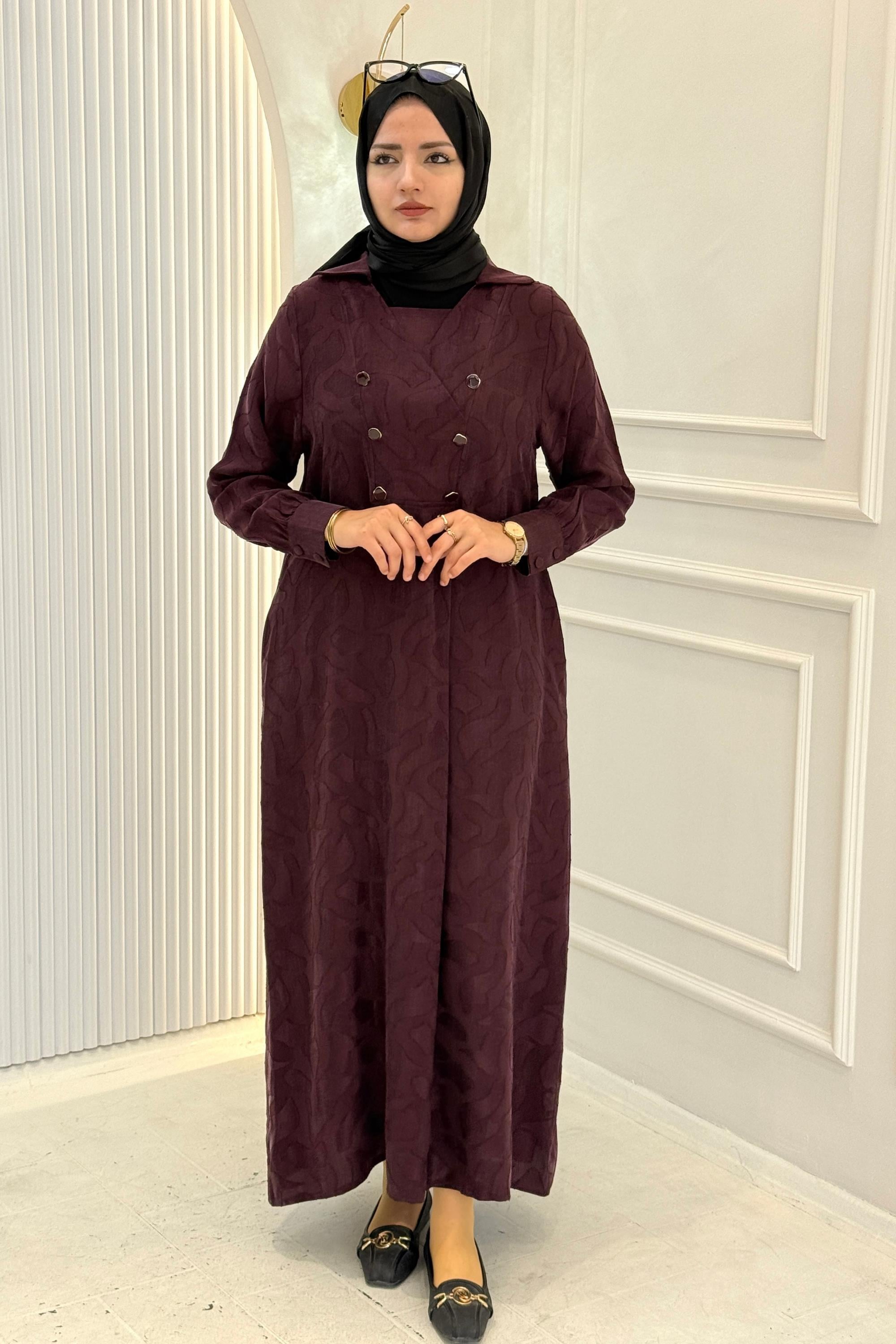 Behrem Büyük Beden Tesettür Elbise Böğürtlen OTW75018