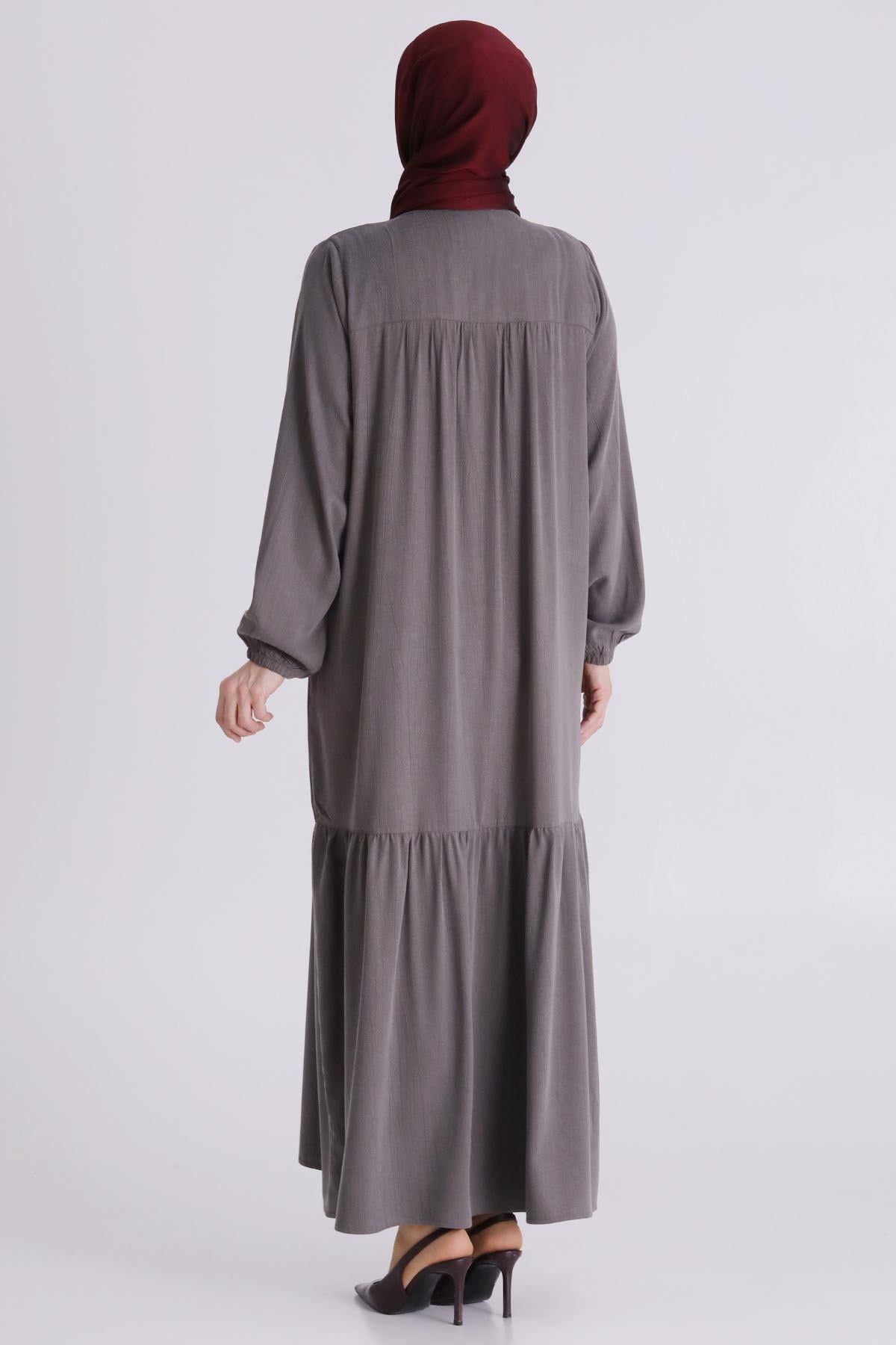 Behrem Büyük Beden Tesettür Elbise Duman Gri OTW7525