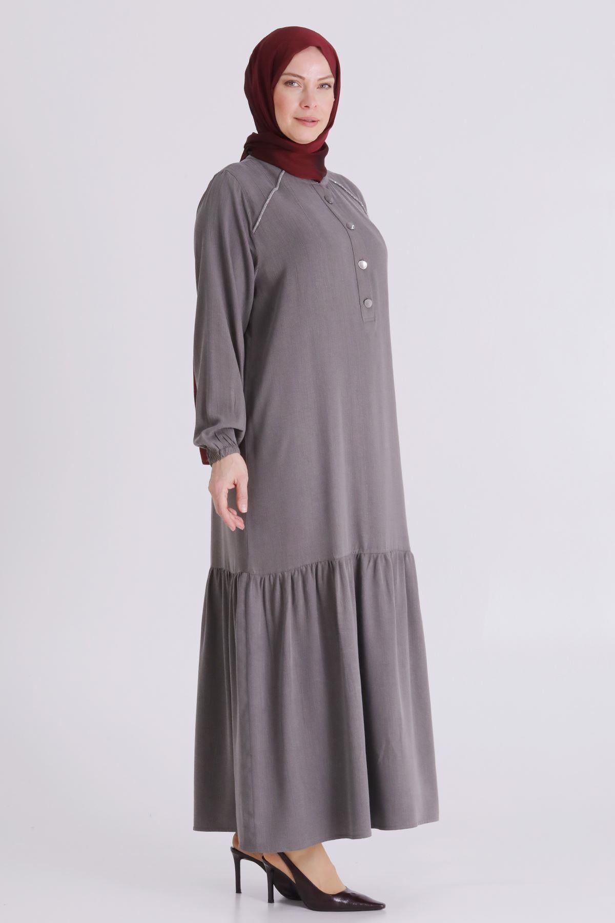 Behrem Büyük Beden Tesettür Elbise Duman Gri OTW7525