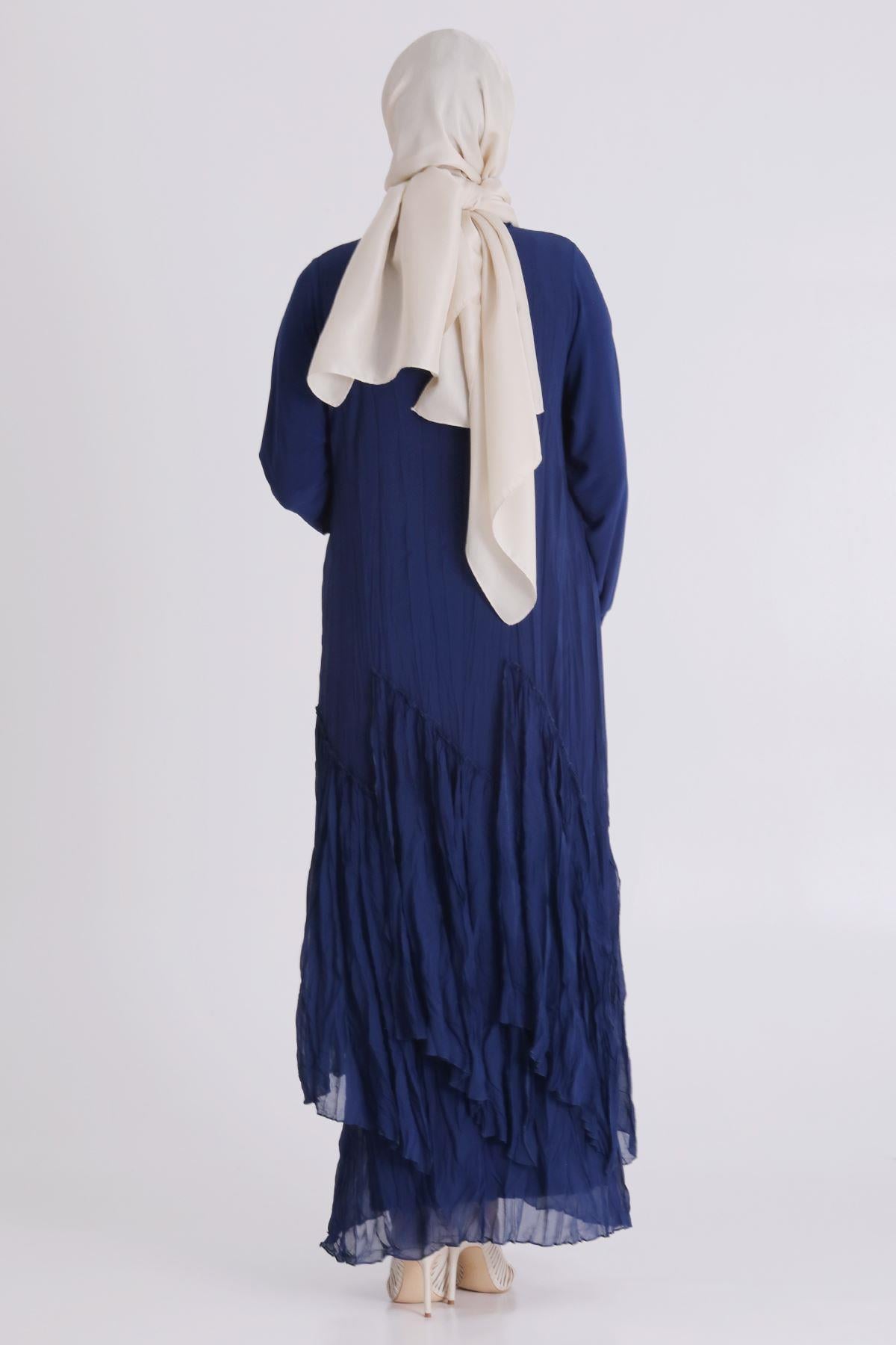 Behrem Büyük Beden Tesettür Elbise İndigo OTW7526