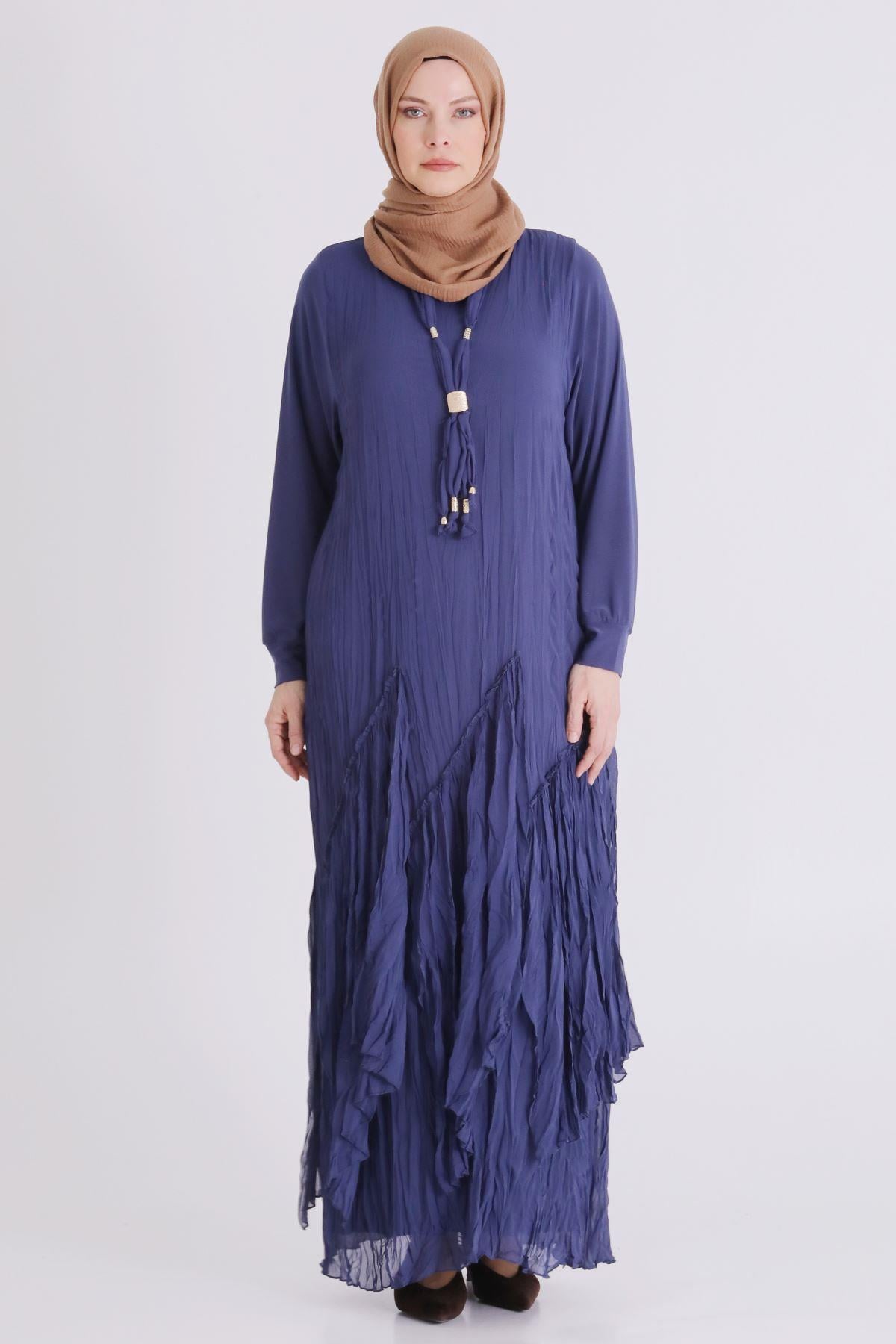 Behrem Büyük Beden Tesettür Elbise Morcivert OTW7526