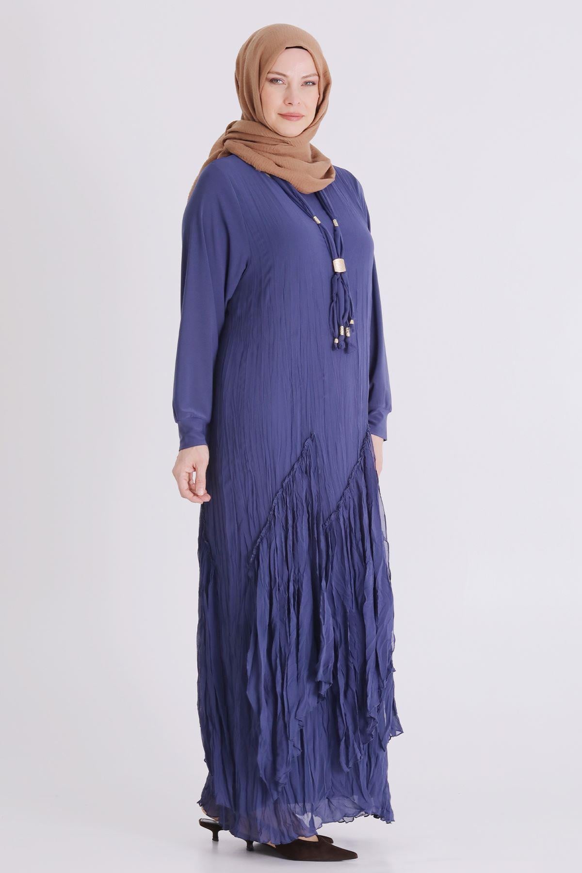 Behrem Büyük Beden Tesettür Elbise Morcivert OTW7526