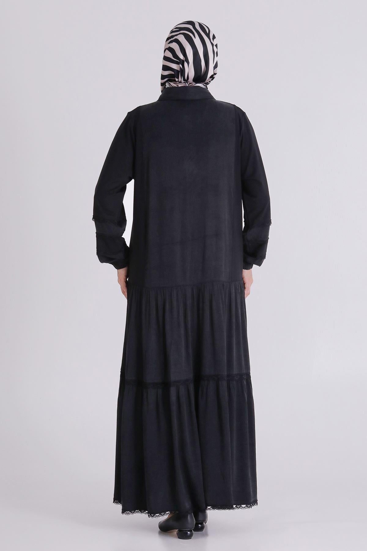 Behrem Büyük Beden Tesettür Elbise Siyah OTW75008