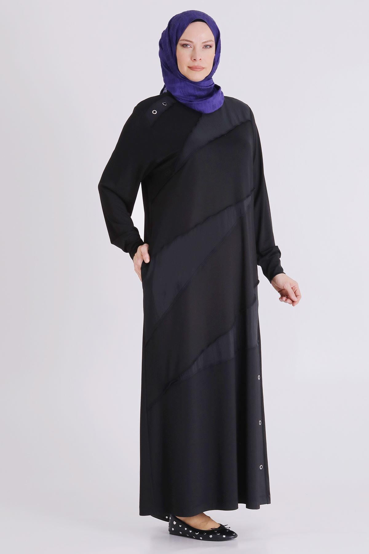 Behrem Büyük Beden Tesettür Elbise Siyah OTW7527