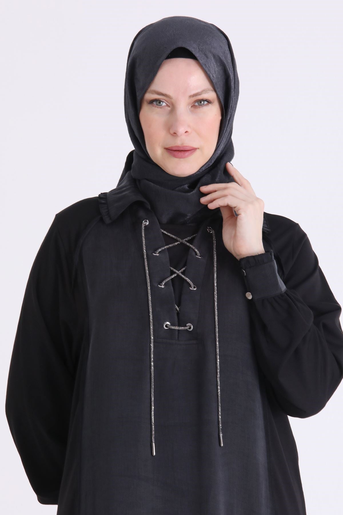 Behrem Büyük Beden Tesettür Elbise Siyah OTW75014
