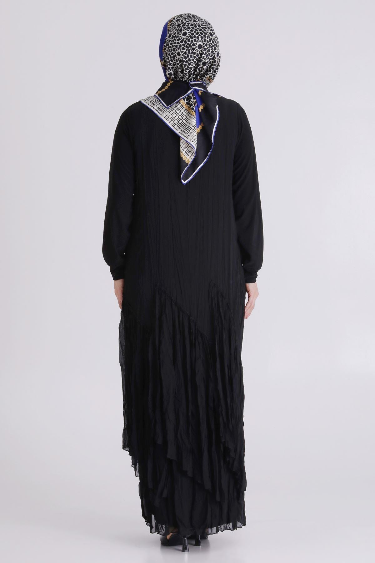 Behrem Büyük Beden Tesettür Elbise Siyah OTW7526