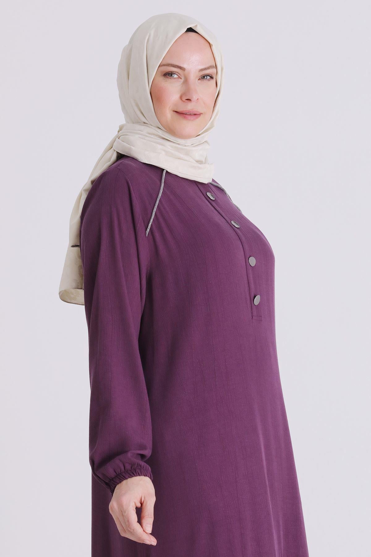 Behrem Büyük Beden Tesettür Elbise Vişne OTW7525