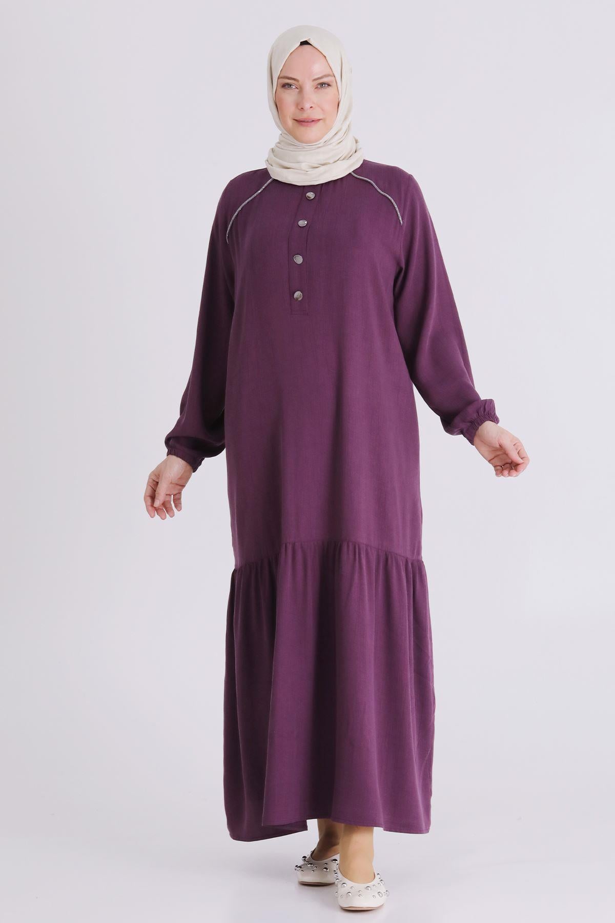 Behrem Büyük Beden Tesettür Elbise Vişne OTW7525