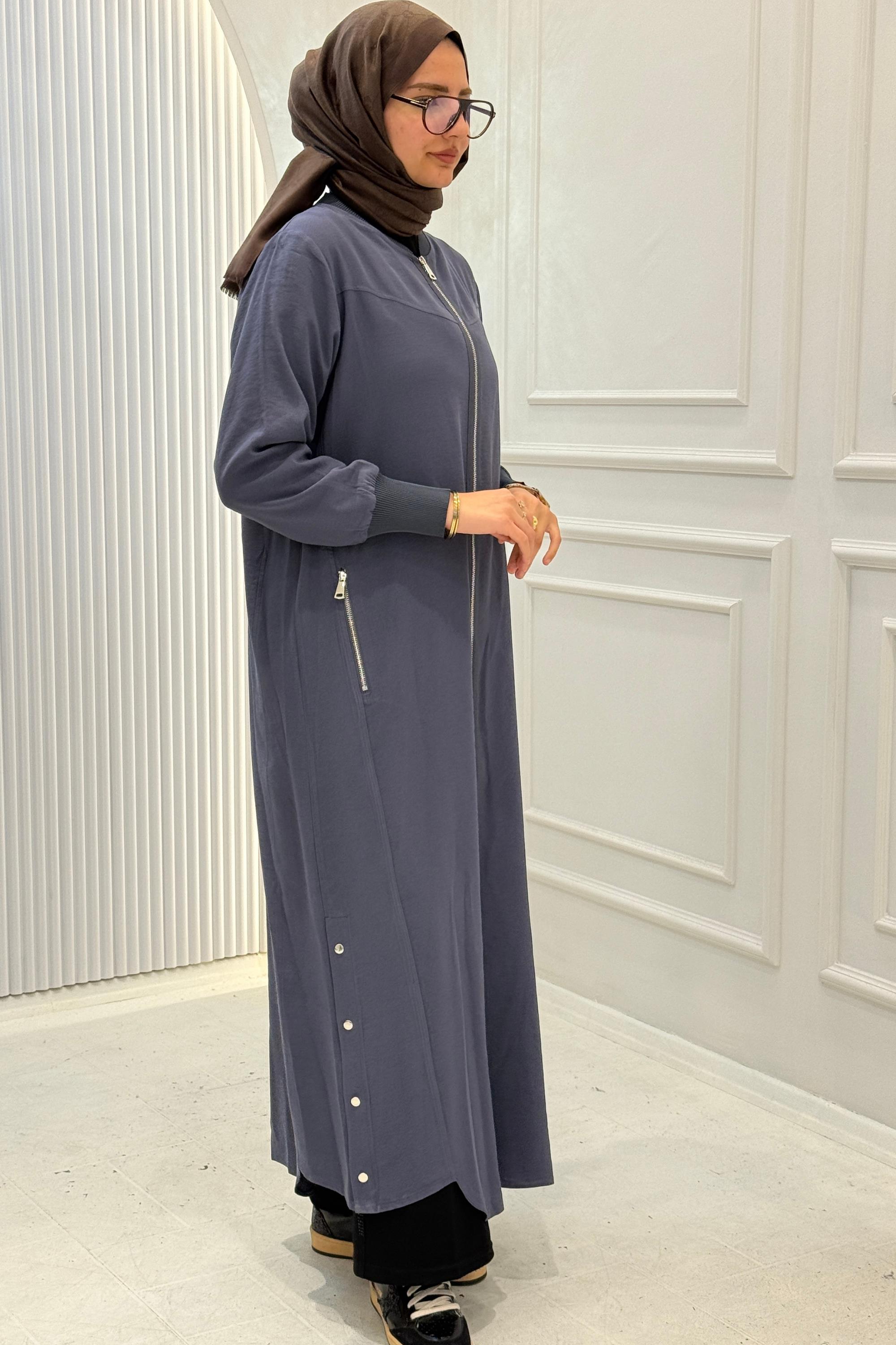 Behrem Büyük Beden Tesettür Ferace Duman Mavi OTW2829