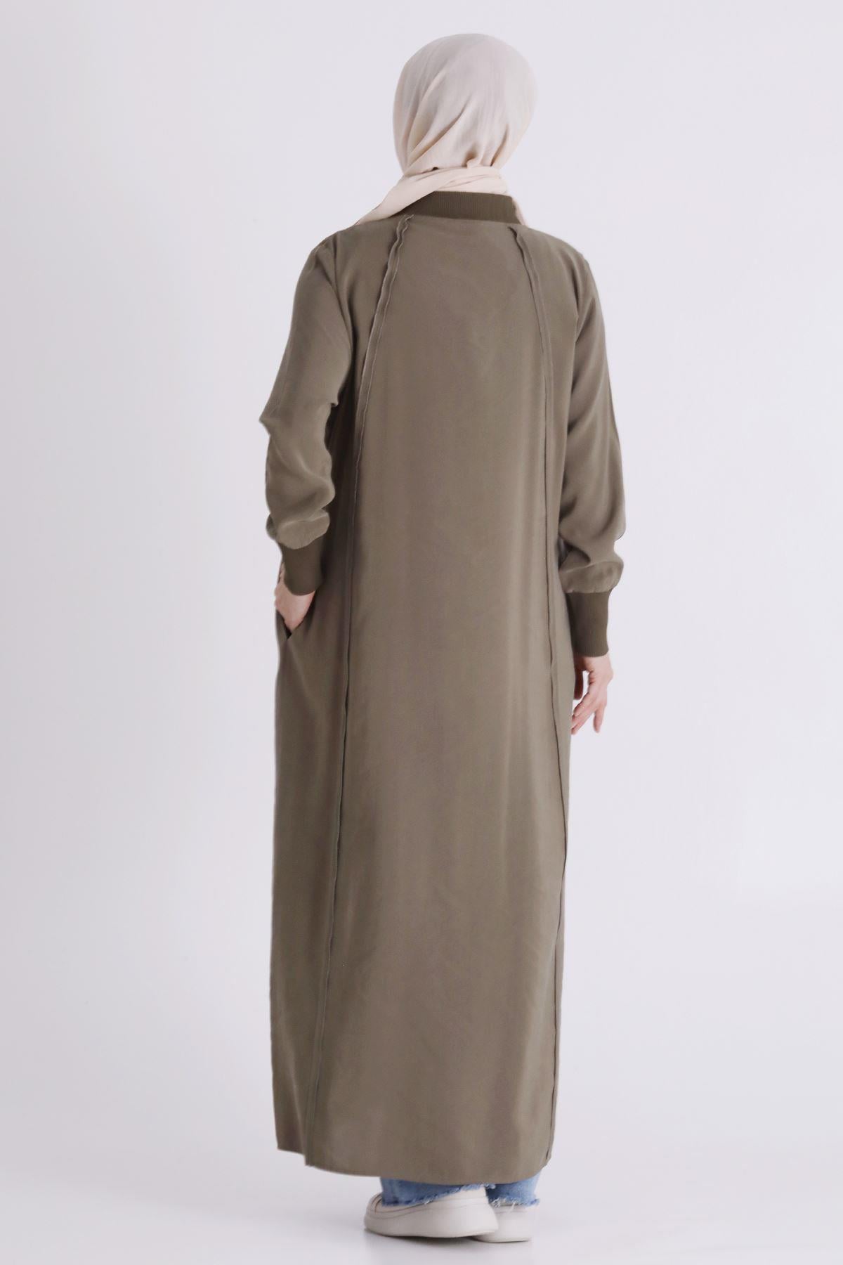 Behrem Büyük Beden Tesettür Ferace Haki OTW2828