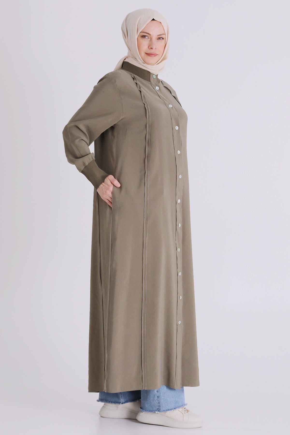 Behrem Büyük Beden Tesettür Ferace Haki OTW2828